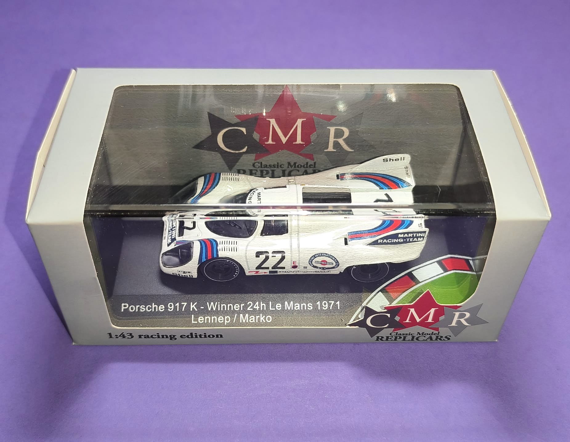 Modellauto 1:43 NEU, Martini Porsche 917K, Sieger 24h LeMans 1971, Helmut Marko, Gijs van Lennep, in Plexiglas und Kartonbox. 