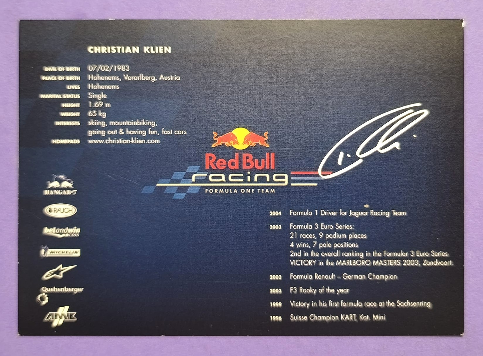 Original Autogramm, Christian Klien, Red Bull, Formel 1 Grand Prix 2005, alte Karte 11x15cm