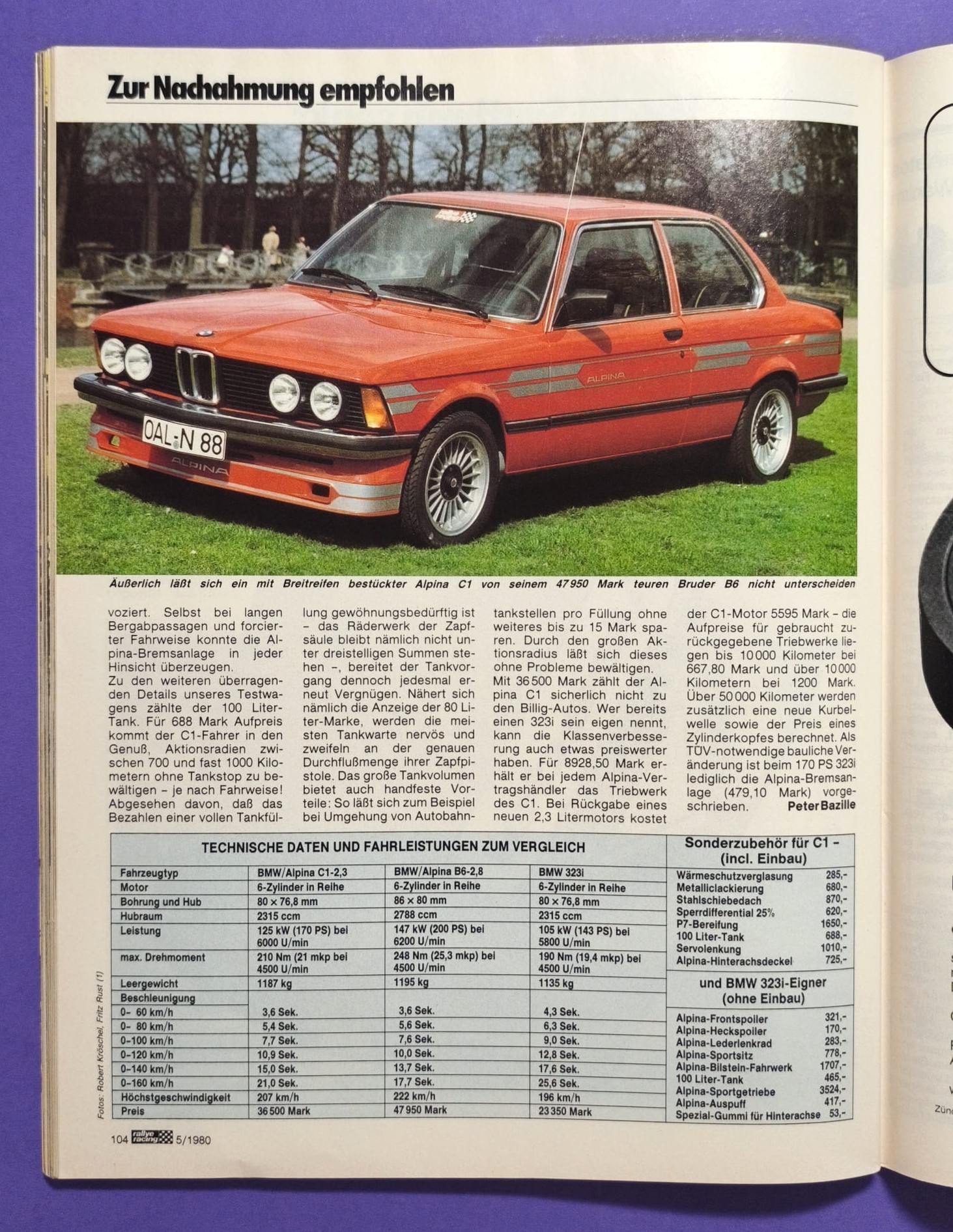 alte Zeitschrift Magazin Heft, Rallye Racing 05/1980, Test BMW Alpina 323i E21, Markus Höttinger Mauer Formel 3, Ford Capri DRM,..