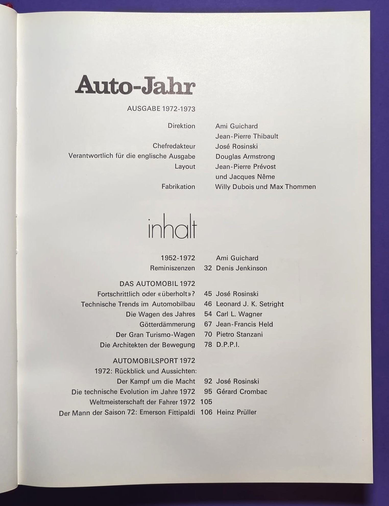 altes Buch, Auto Jahr 1972-1973, Nr. 20, Alfa GTAm, BMW, Citroen, Lotus, Ferrari, Maserati, Porsche 917,.. Formel 1, 2, LeMans, Rallye, Indy Car, Targa Florio,.. Cevert, Stewart, Peterson, Lauda,..