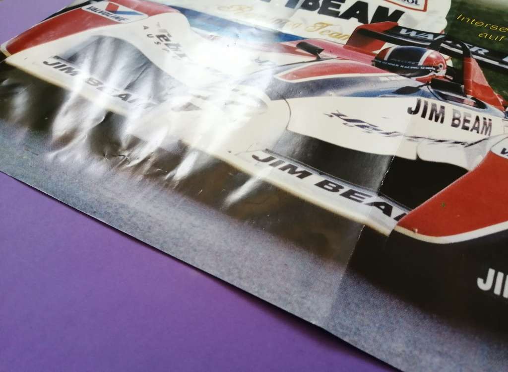 altes großes Poster, Walter Lechner, Ford Escort, Öst. Tourenwagen Meister 1994, Interserie Europacup Sieger 94 CanAm Lola, Jim Beam, 59x83cm