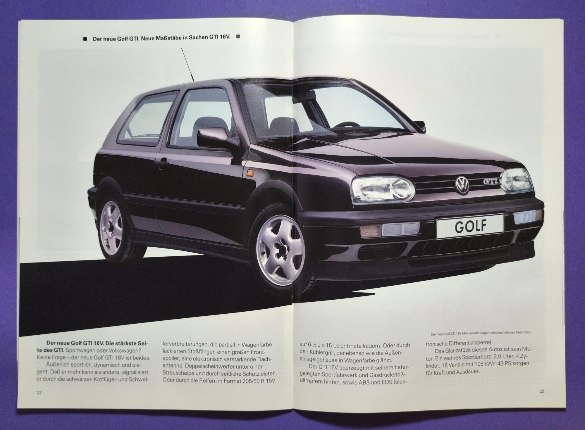 altes Original Autoprospekt, VW Golf 3 GTI 16V, Ausgabe Österreich 09/1991