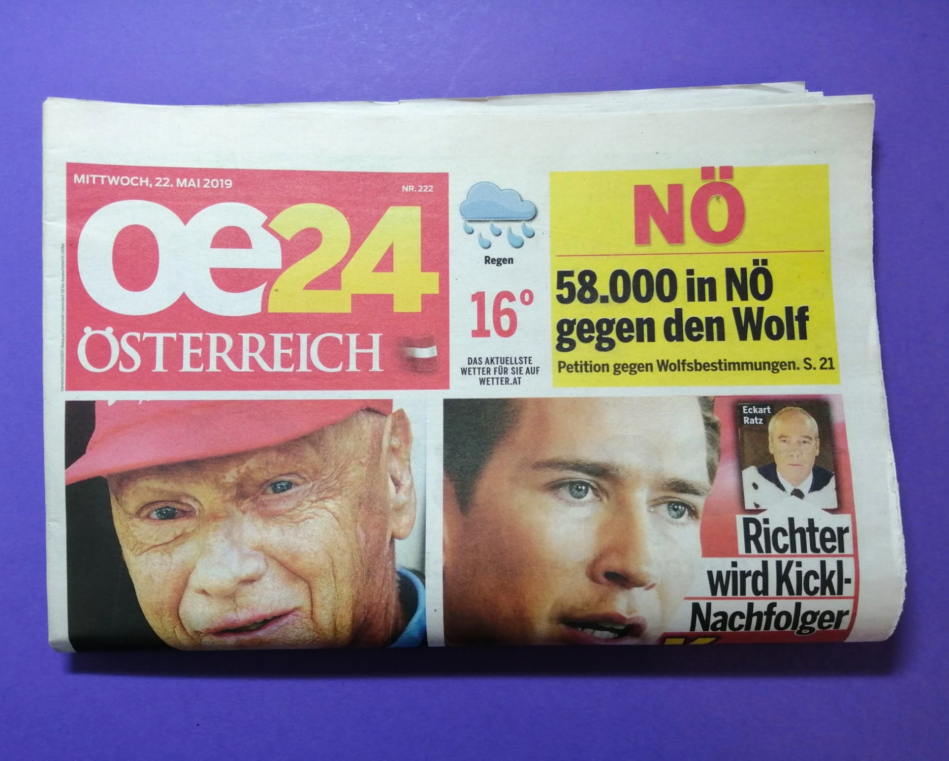 2 Stück Tageszeitungen, Krone, Österreich, Tod Niki Lauda, Formel 1 Grand Prix Weltmeister, 22. + 30. Mai 2019