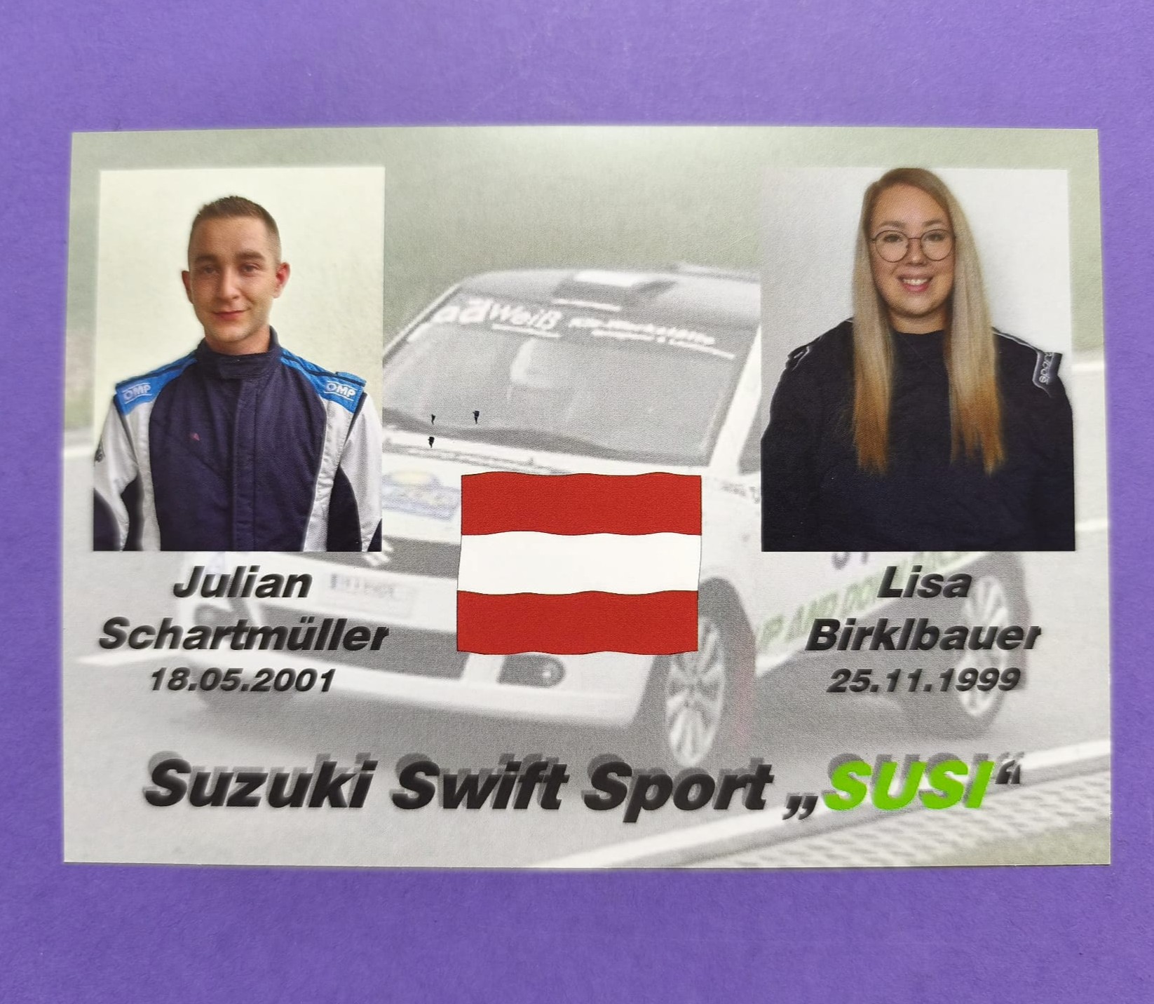  2 Original Autogramme, Julian Schartmüller, Lisa Birklbauer, Suzuki Swift Rallye, Karte 10x15cm