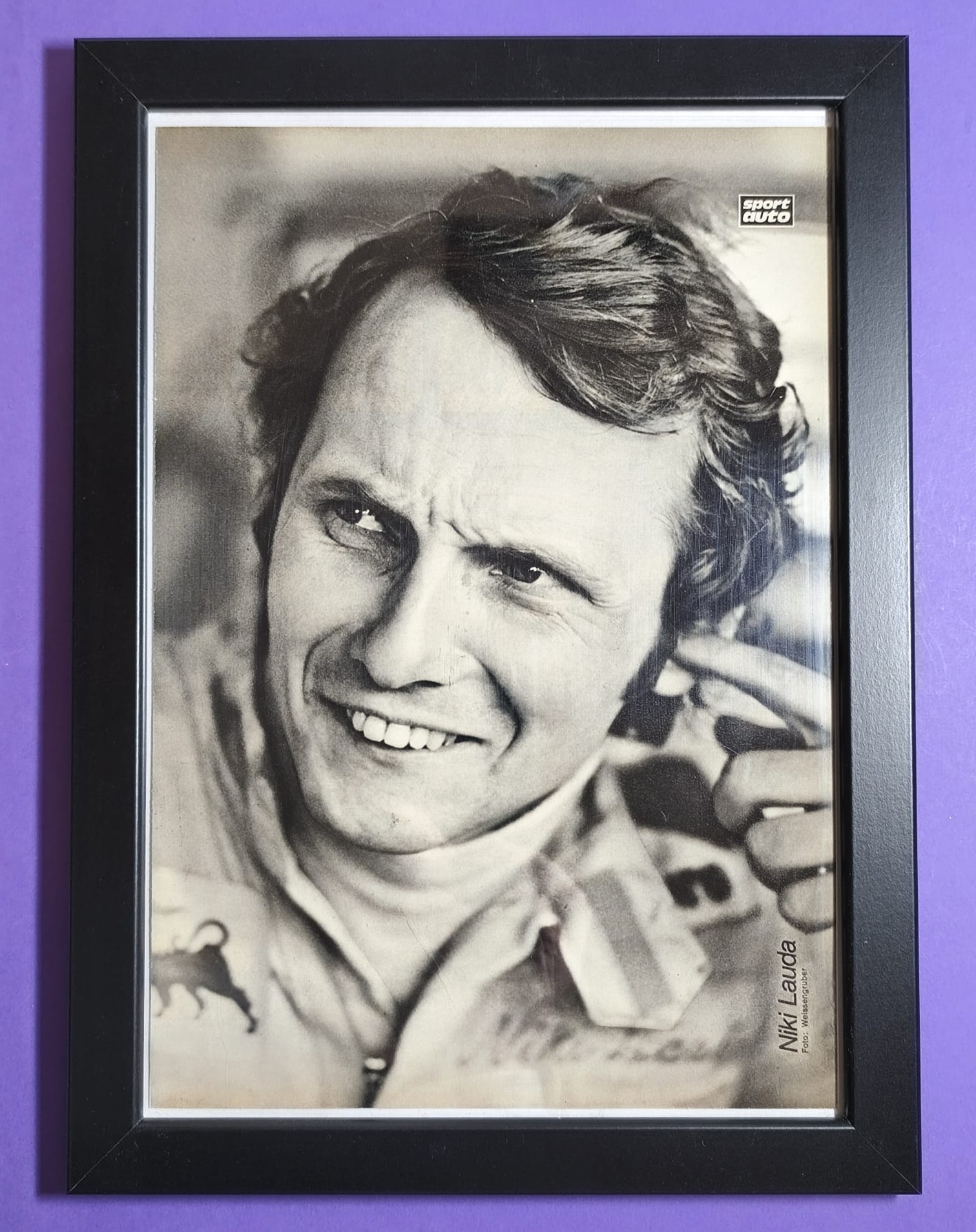 altes Bild laminiert in Bilderrahmen, Niki Lauda, Ferrari, Formel 1 Grand Prix Weltmeister, 25 x 33 cm