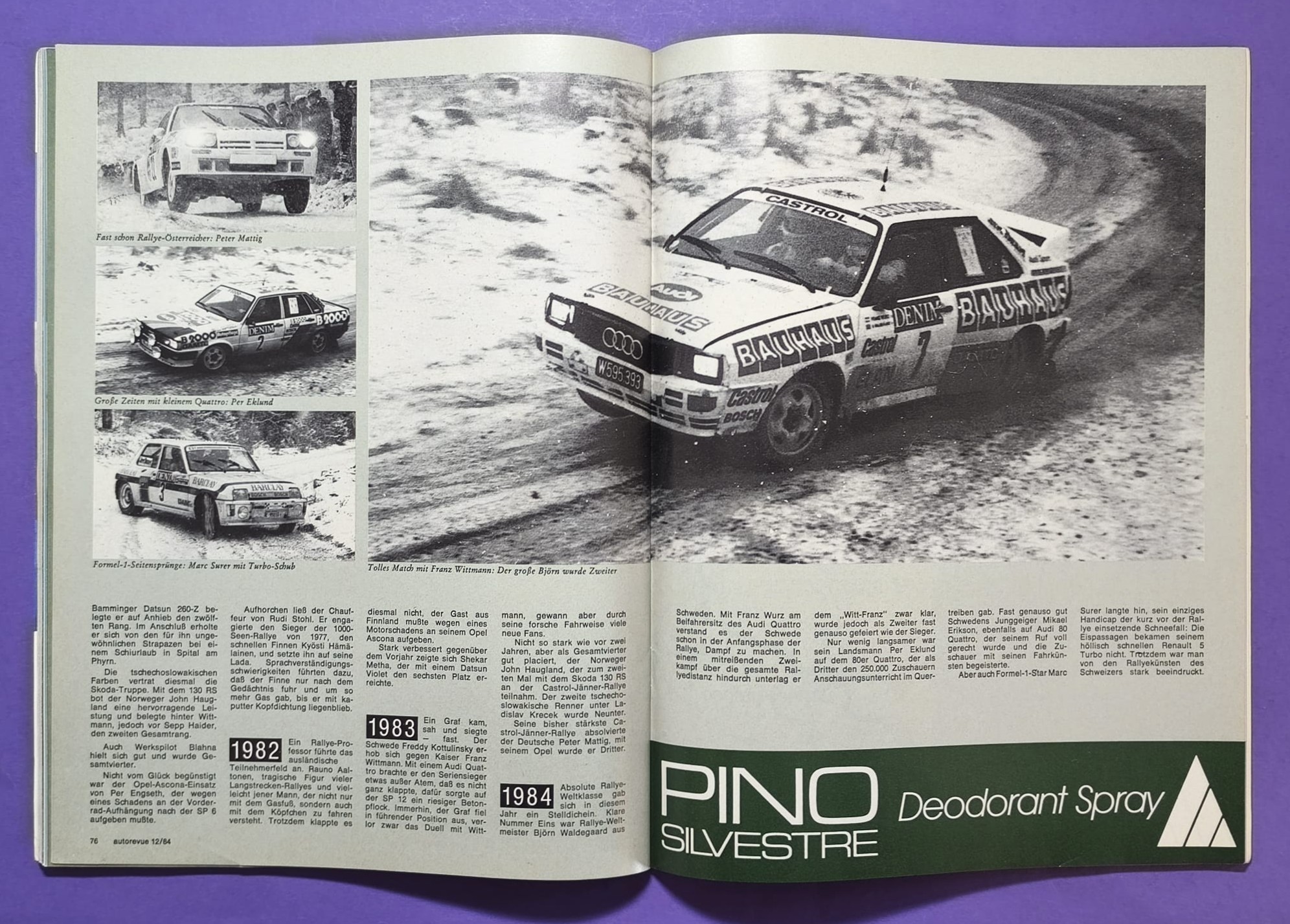 alte Auto Revue Zeitschrift Magazin, Heft, 12/1984, 16 Seiten Sonderteil Jänner Rallye Freistadt, Audi Quattro, Franz Wittmann, Testberichte Saab 900 Turbo 16, VW Scirocco GTX