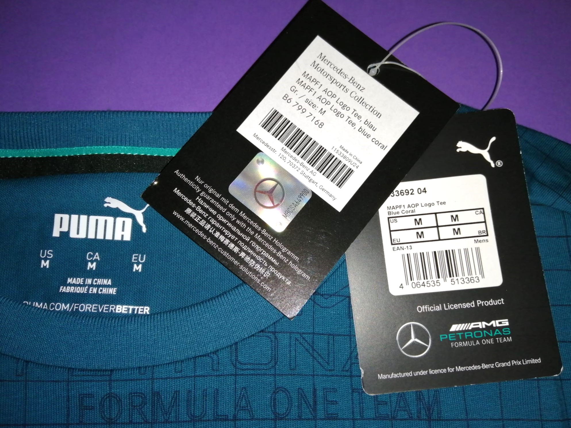 T-Shirt NEU, Original, Mercedes-Benz AMG Petronas Formel 1 Grand Prix Team, Puma, 100% Baumwolle, Größe: M-Medium, Hamilton, Russell, Antonelli