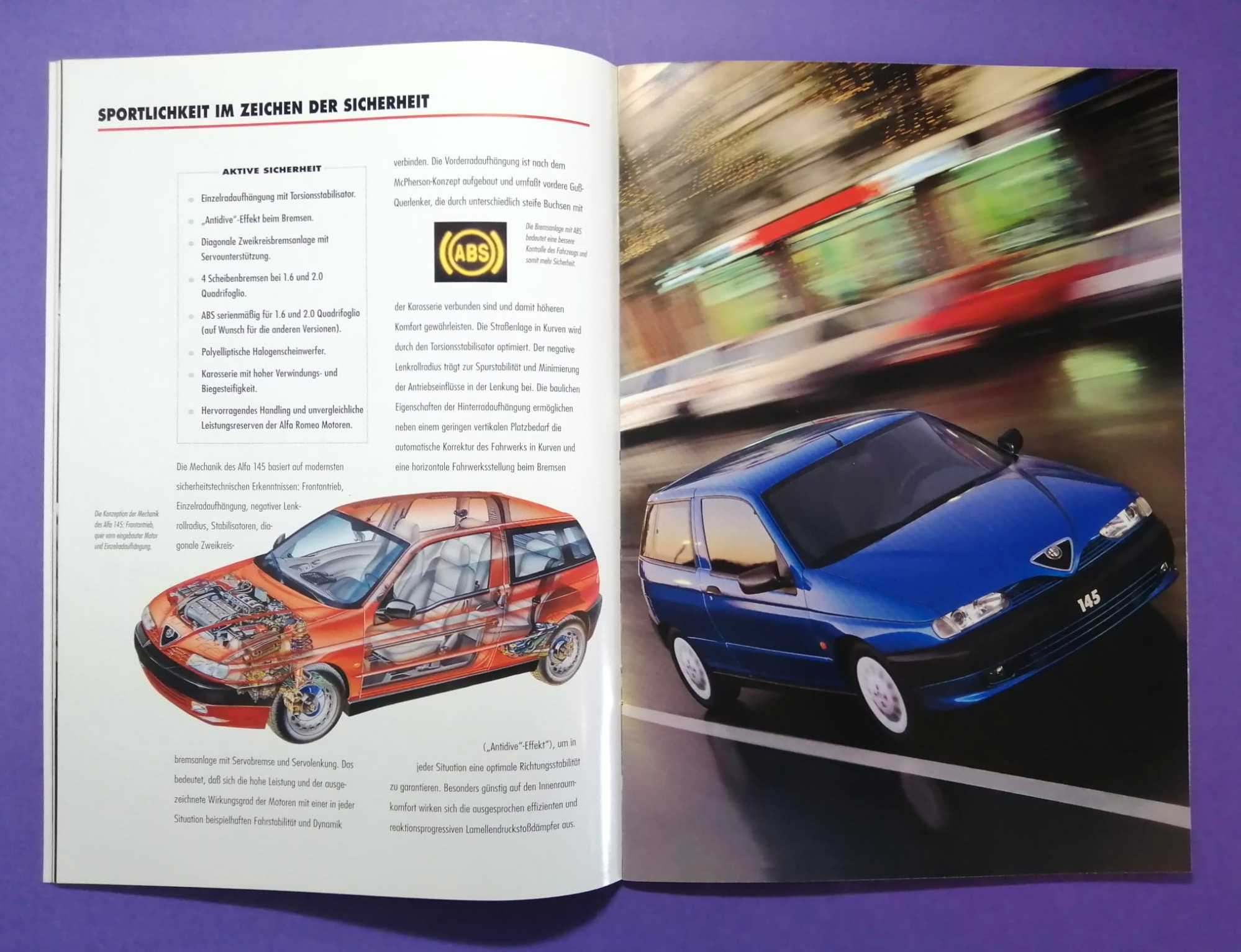 altes Original Autoprospekt, Alfa-Romeo 145, TI, Quadrifoglio,... aus dem Jahr 1997, 2 teilig