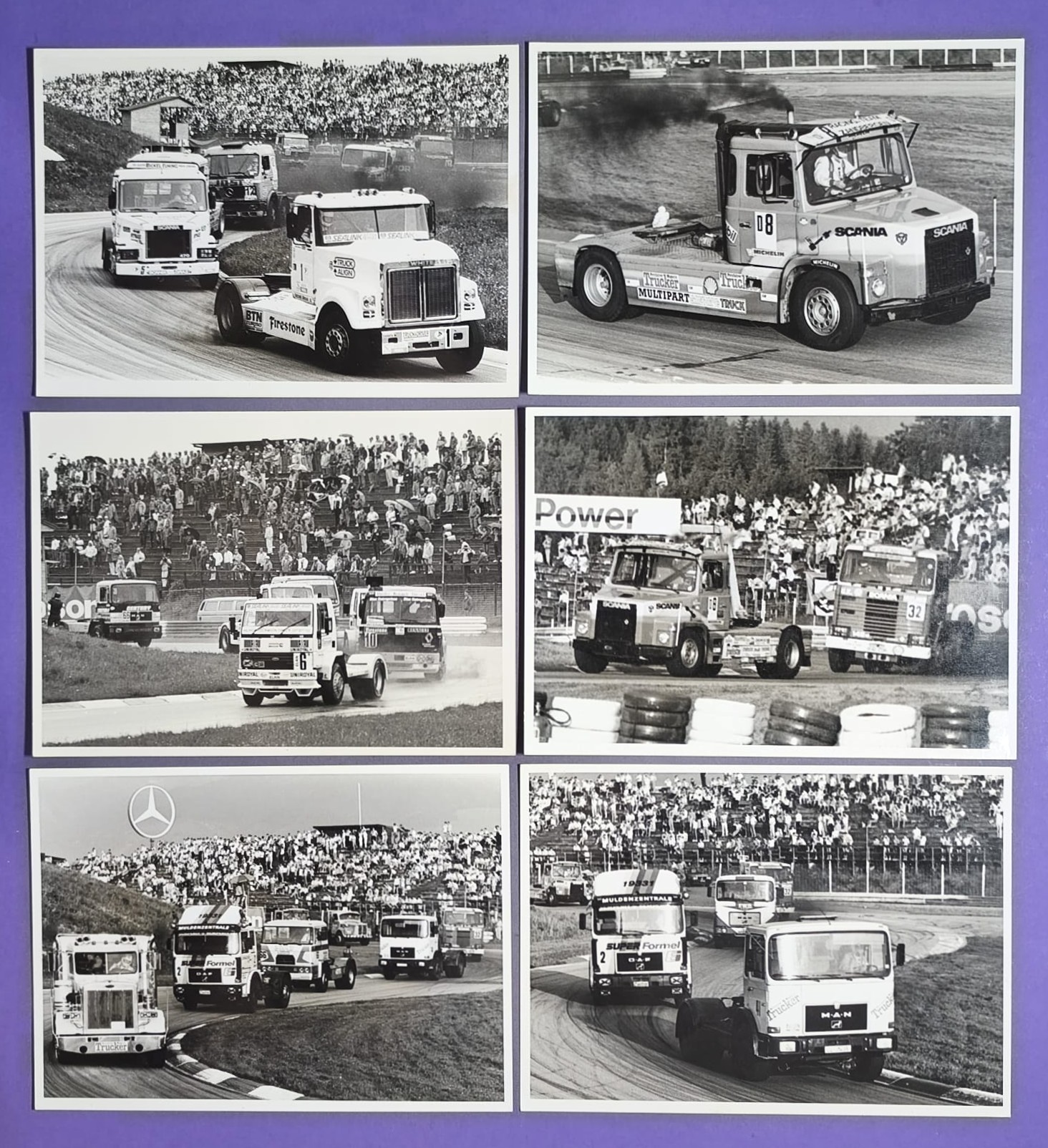 6 Stück alte Pressefotos, Truck Grand Prix Österreichring Zeltweg 80er Jahre, Ford, MAN, ÖAF, Mercedes-Benz, Renault, LKW, Lastwagen, 13x18cm