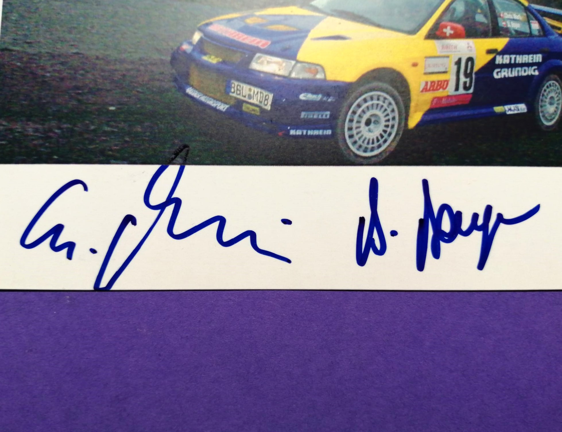 2 Original Autogramme Chris Marti, Dany Bayer, Mitsubishi Lancer Evo, Gassner, Rallye 2003, Karte 11x15cm