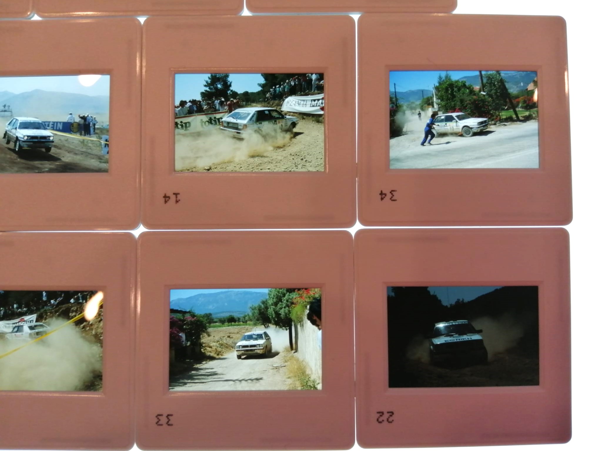 11 Stück alte Presse Foto DIAs, Lancia Delta Integrale, Acropolis Rallye WM 1988, 5x5cm 