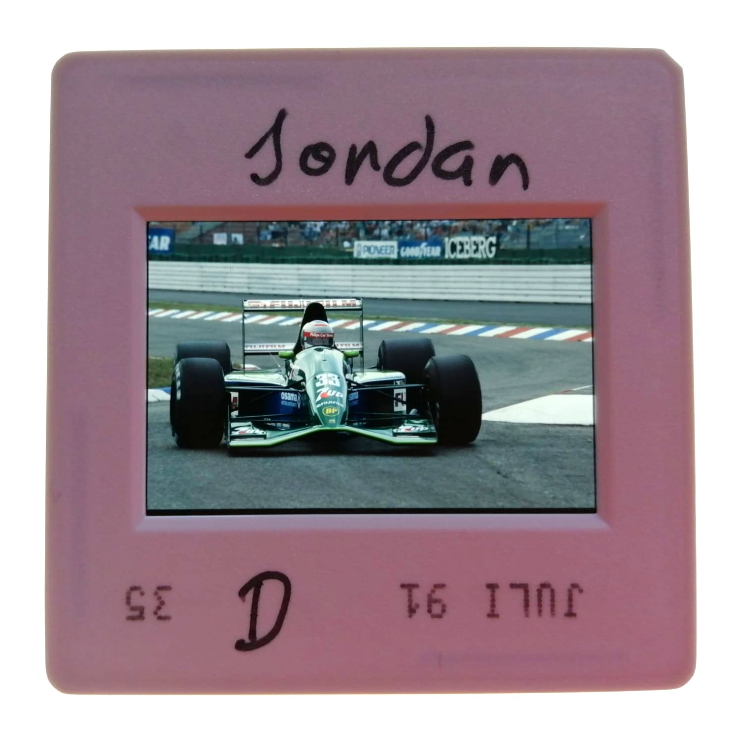 altes Presse Foto DIA, Andrea de Cesaris, 7UP Jordan, Formel 1 Grand Prix Deutschland Hockenheimring 1991, 5x5cm
