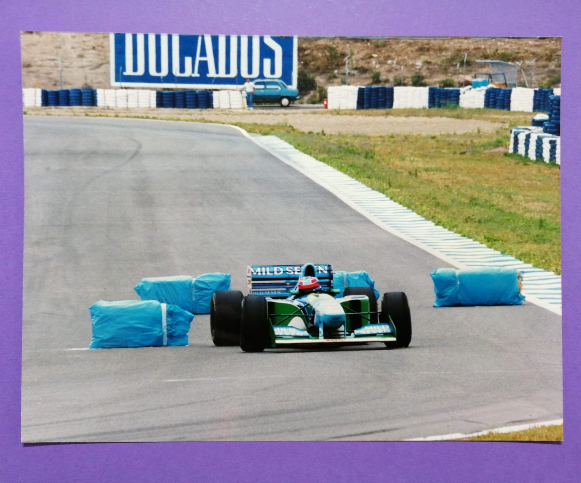 altes Pressefoto, Michael Schumacher, Benetton Ford, Formel 1 Testfahrten Jerez 1994, 15x20cm