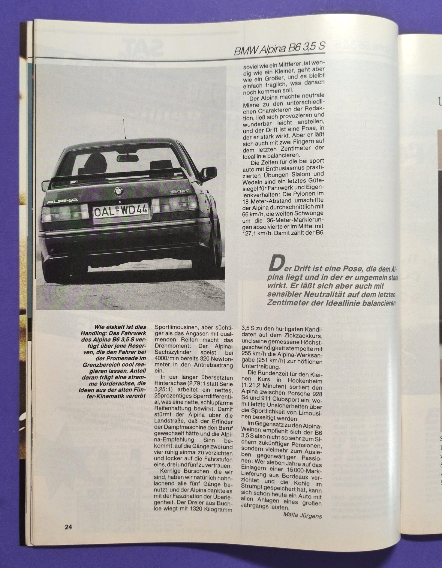 alte Zeitschrift Magazin Heft Sport Auto, 9/1988, West Zakspeed Formel 1 Grand Prix, Test BMW Alpina B6 3.5S E30, Martini Porsche 911, 935/78 Moby Dick, Würth Supercup, Ayrton Senna,..