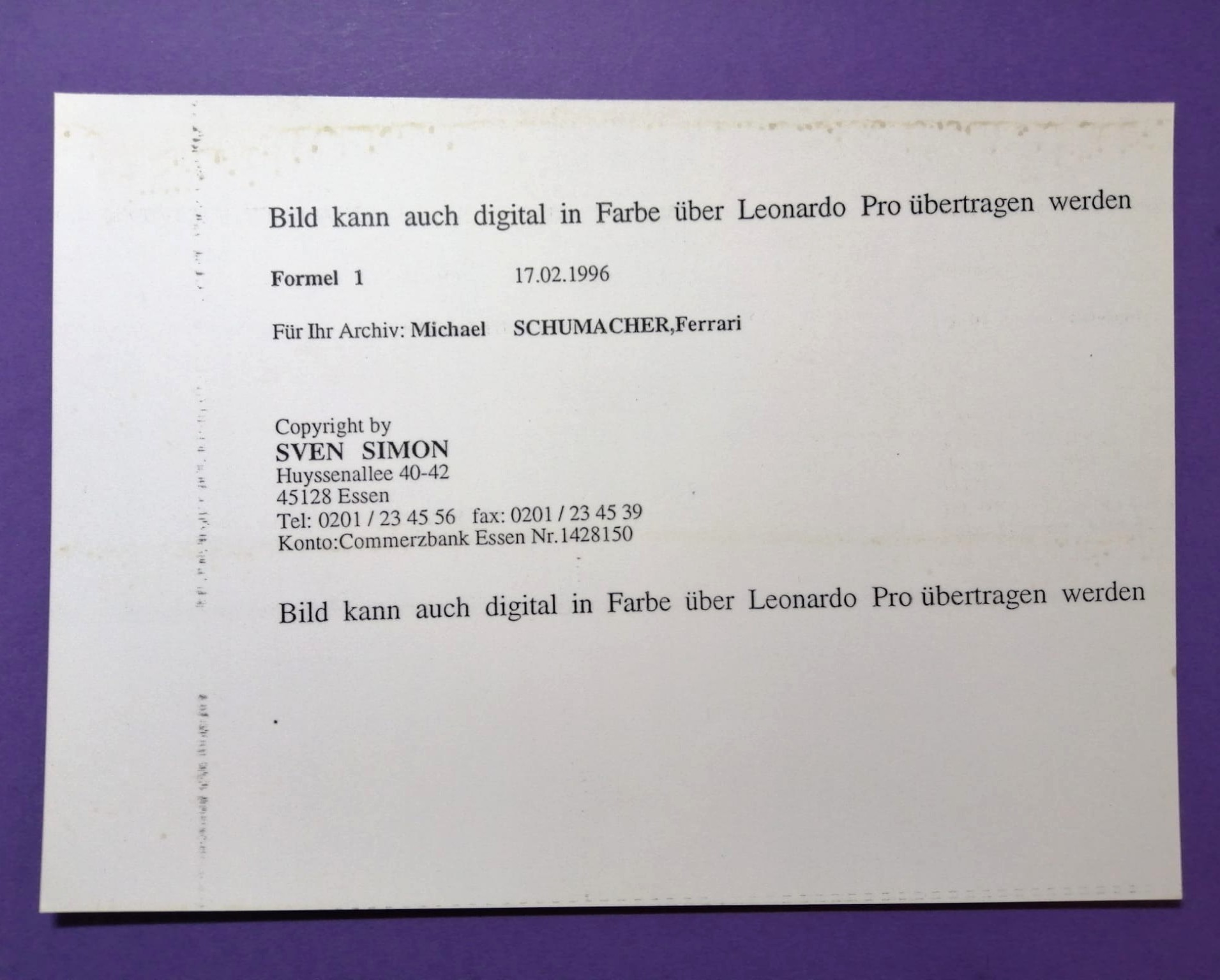 altes Pressefoto, Michael Schumacher Ferrari, Formel 1 Grand Prix 1996, 16x22cm