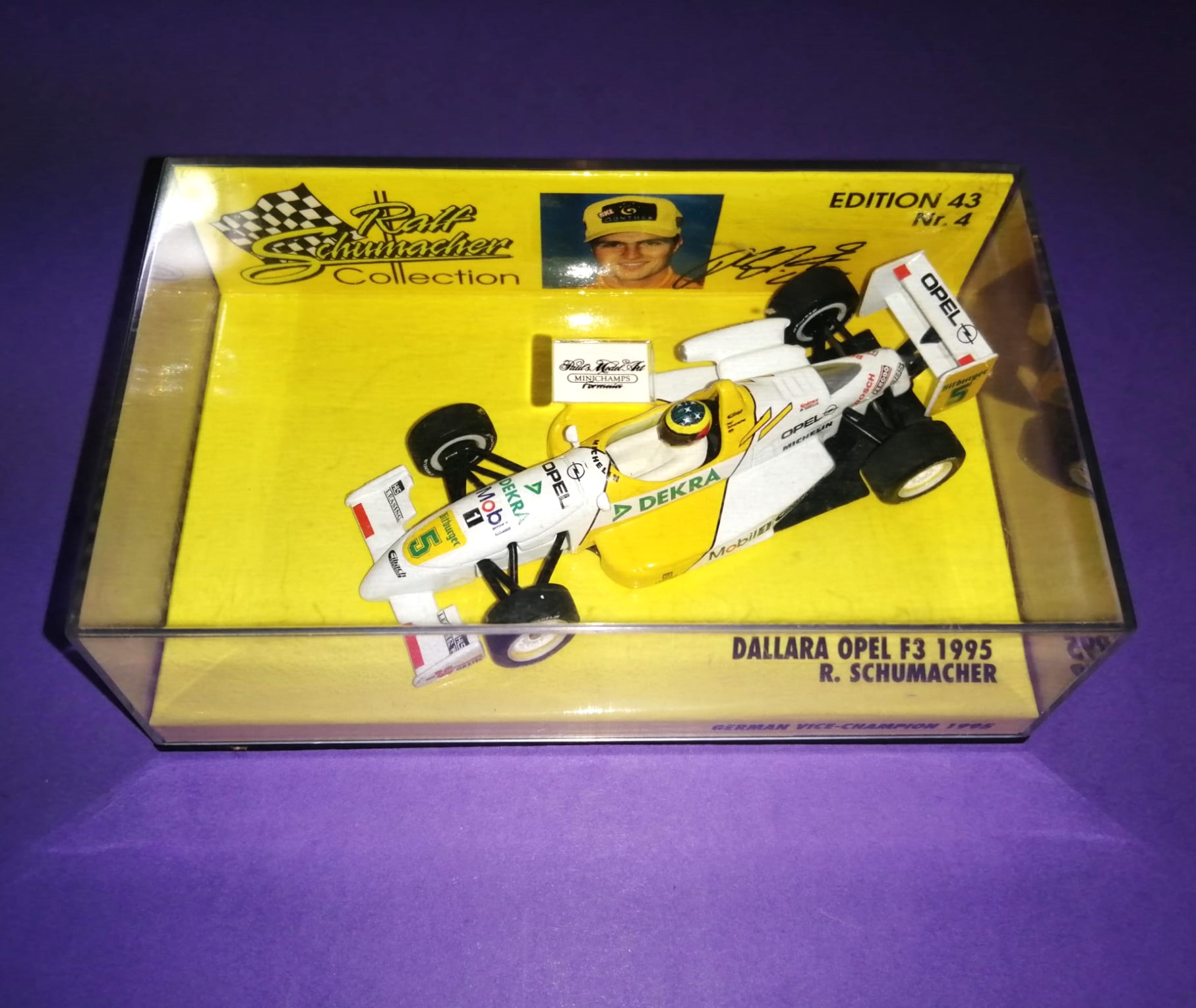 altes MINICHAMPS Modellauto 1:43, Ralf Schumacher, Dallara Opel, Formel 3 1995, In Original Plexiglasbox. 