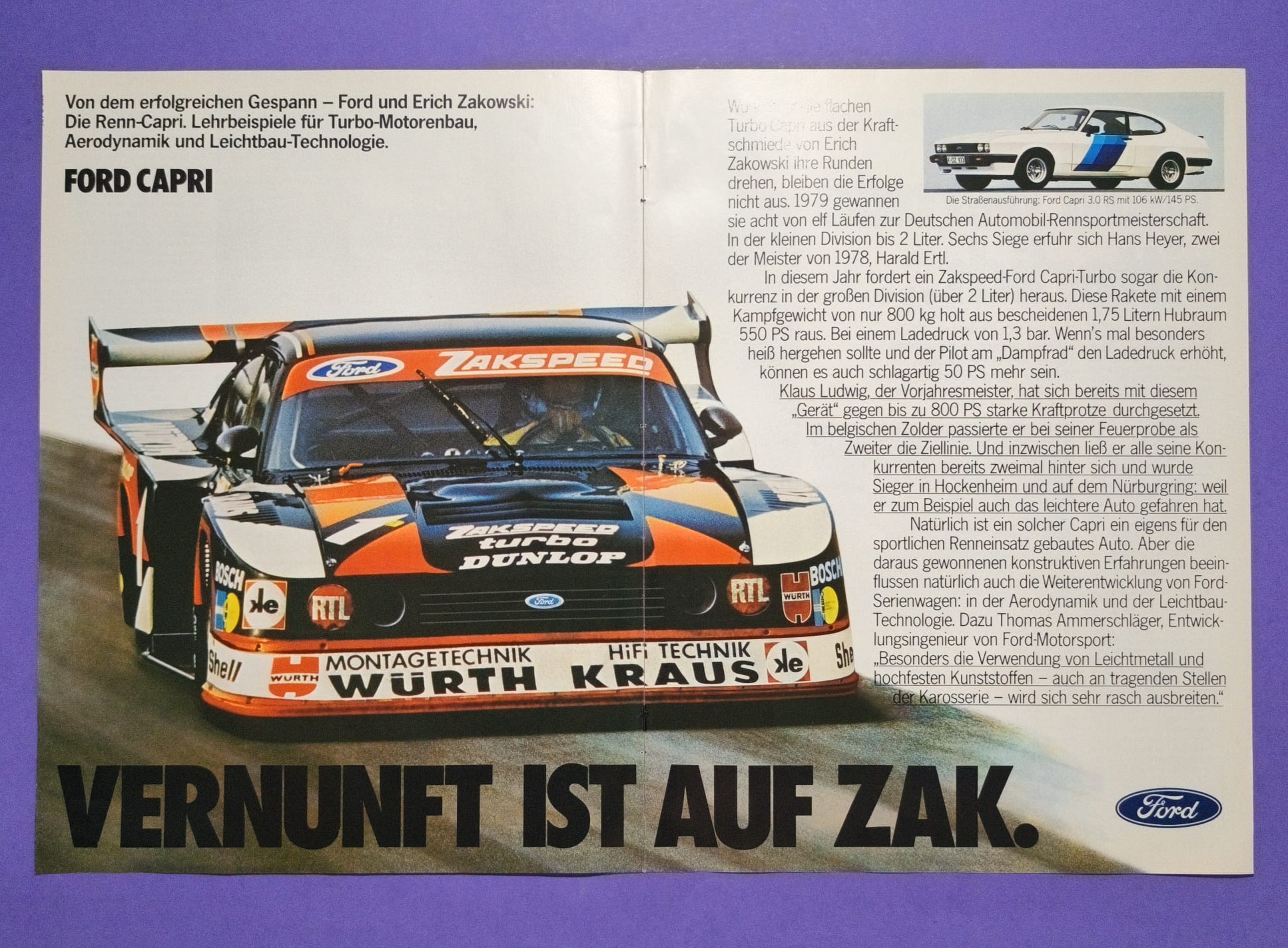 altes Poster, Zakspeed Ford Turbo Capri, DRM 1980, 28x40cm
