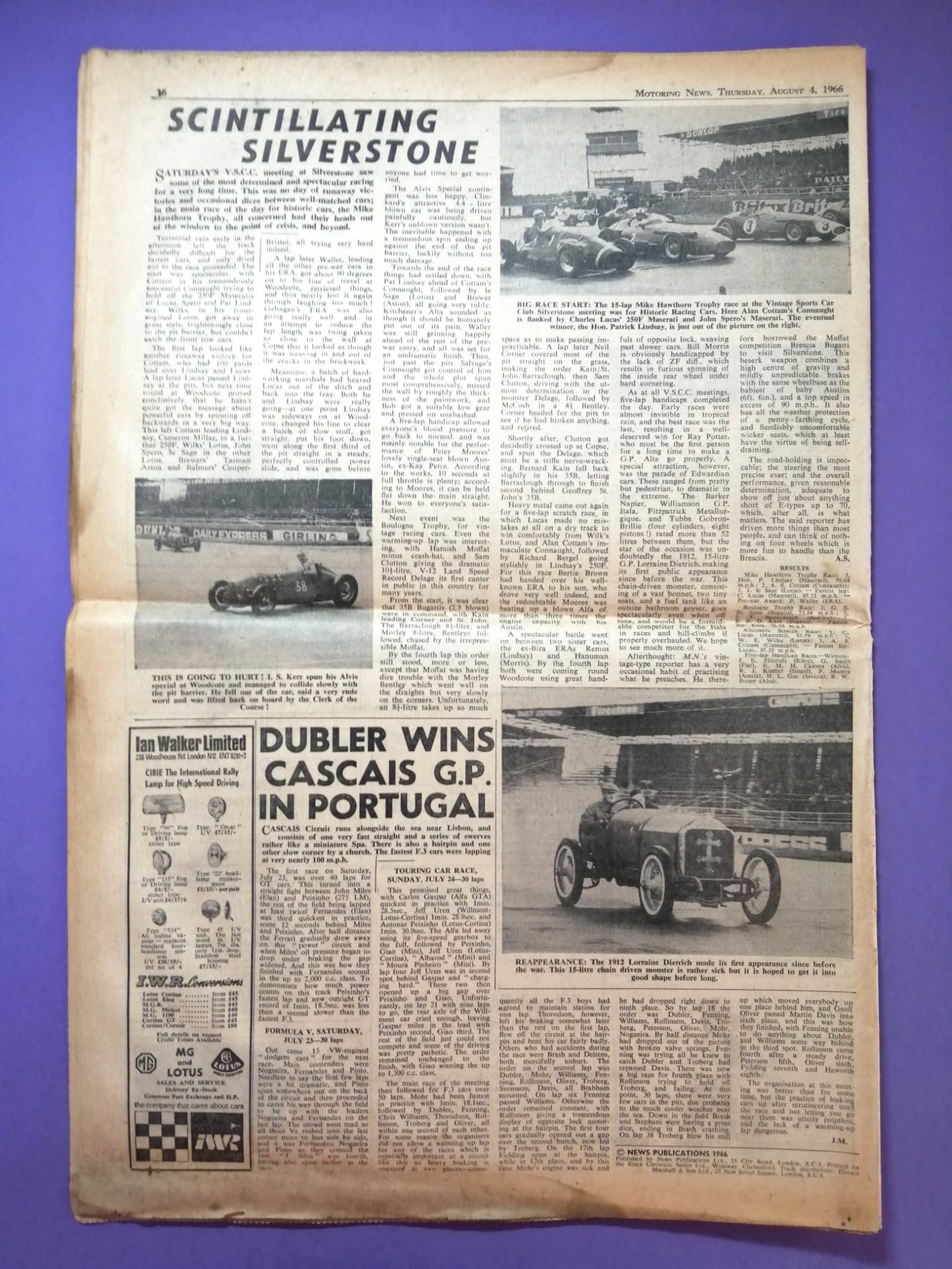 RARITÄT! alte Zeitung, Motoring News, 4. August 1966, Jack Brabham, Alfa Romeo,.. Englisch