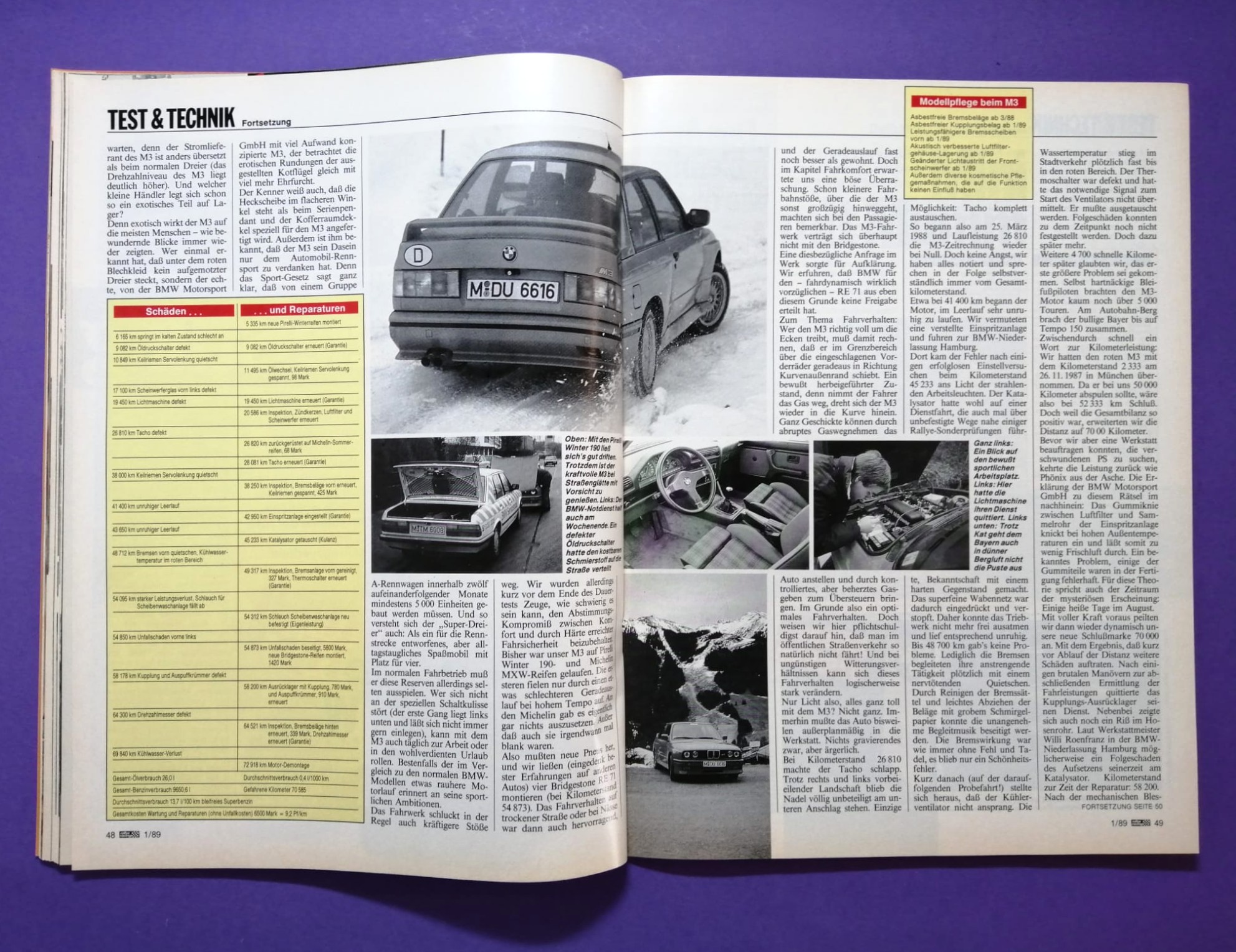 alte Zeitschrift, Magazin, Heft, Rallye Racing, Nr. 1, 4. Jänner 1989, Testbericht BMW M3 E30, DTM, Martini Lancia Delta, Rallye Monte Carlo, Senna McLaren,..
