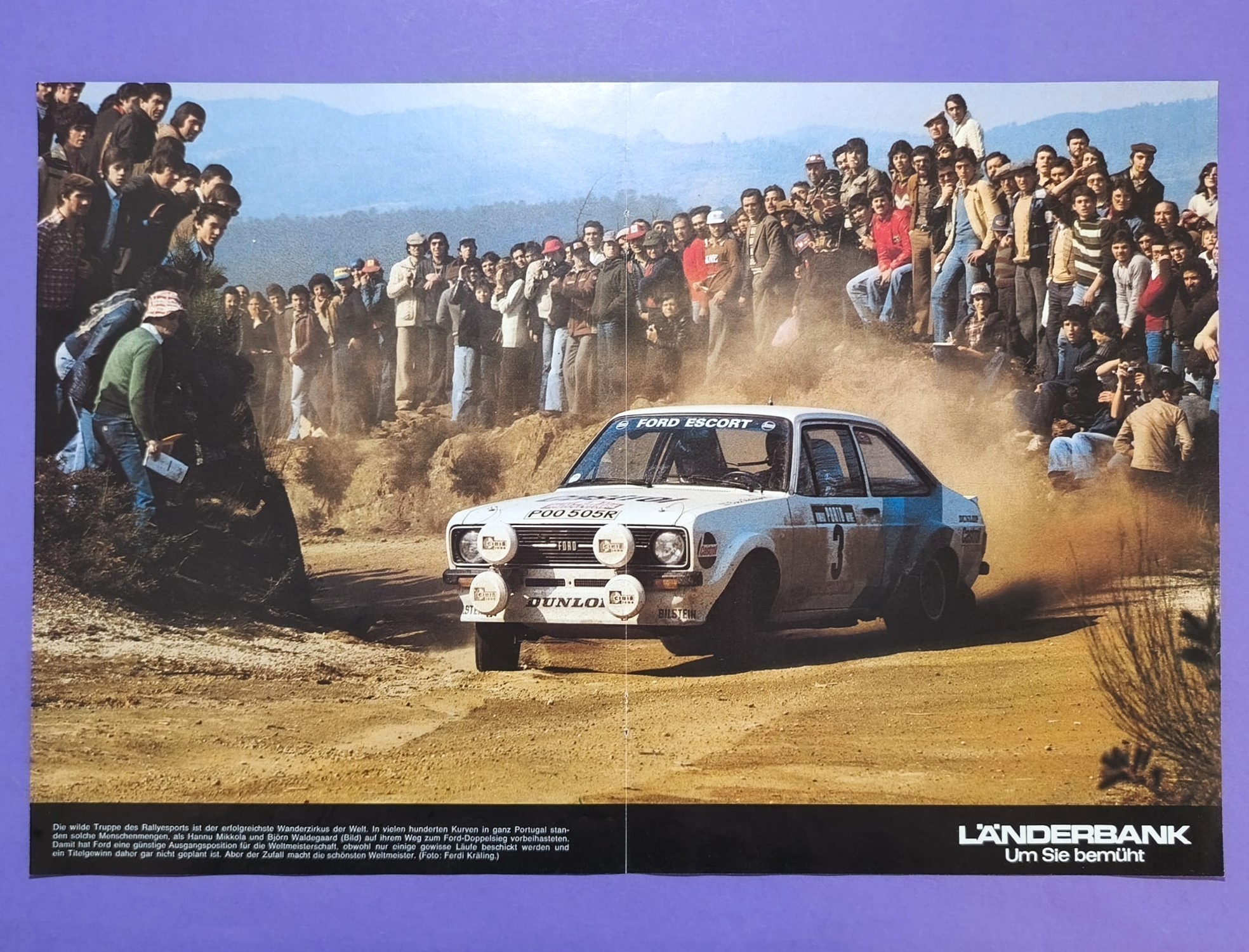 altes Poster, Ford Escort, Björn Waldegaard, Sieger Rallye Portugal WM 1979, 28x42cm