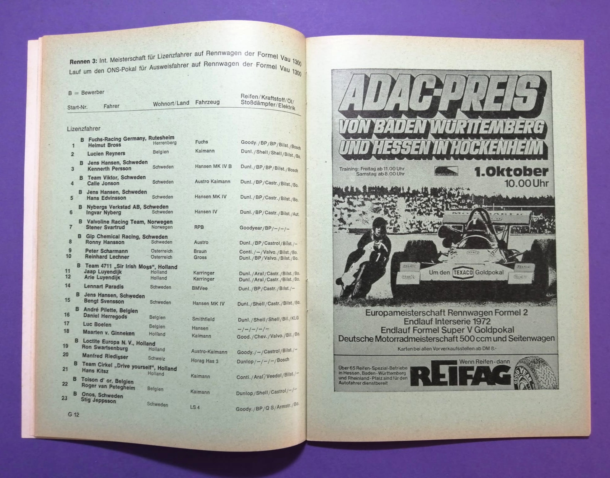 RARITÄT! altes Rennprogramm, 500km Eifelpokal Rennen Nürburgring Nordschleife 1972, Ford Capri DRM, Formel V, Helmut Koinigg, Renault Alpine,..