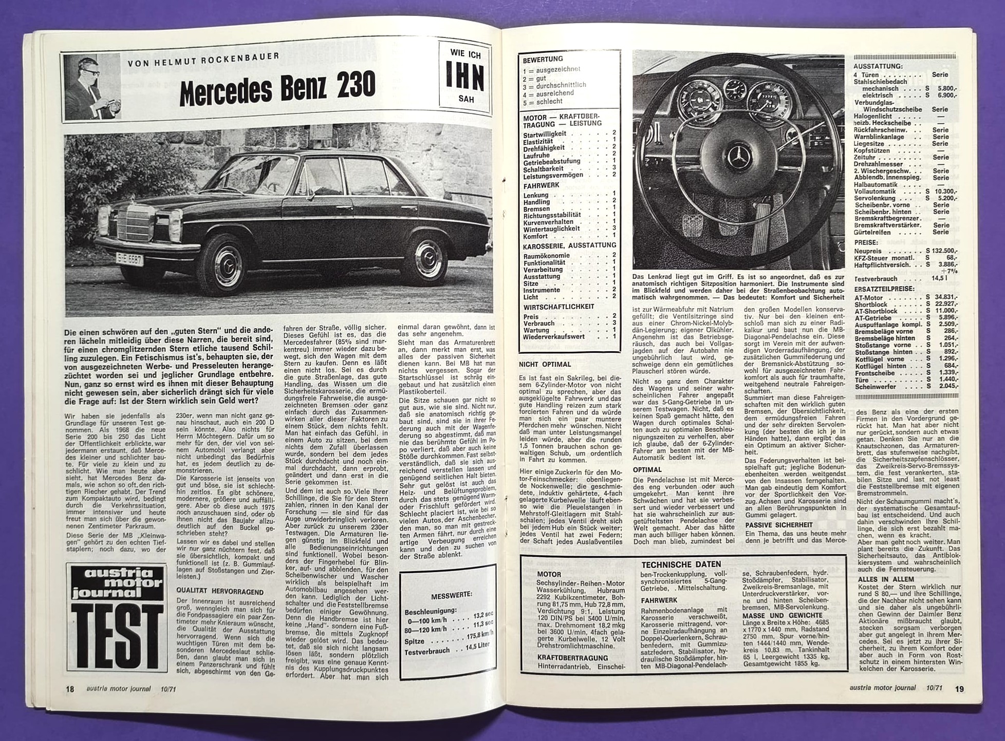 alte Zeitschrift Magazin Heft, Austria Motor Journal, Oktober 1971, Toyota Celica 1600 + alle Modelle, Mercedes Benz 230, Triumph Toledo, Sunbeam 1500GT, Formel 2 Tulln Langenlebarn, Helmut Marko BRM Formel 1,..