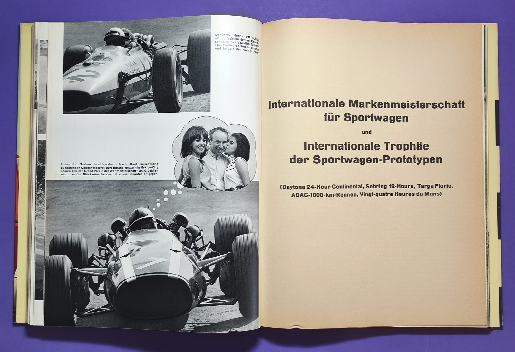 altes Buch, Auto Jahr 1966-1967, Nr. 14, Ferrari, Ford GT40, Porsche, Lamborghini Miura,.. Formel 1, LeMans, Rallye, Mille Miglia,.. Jochen Rindt, Brabham, Clark, Hill,.. 