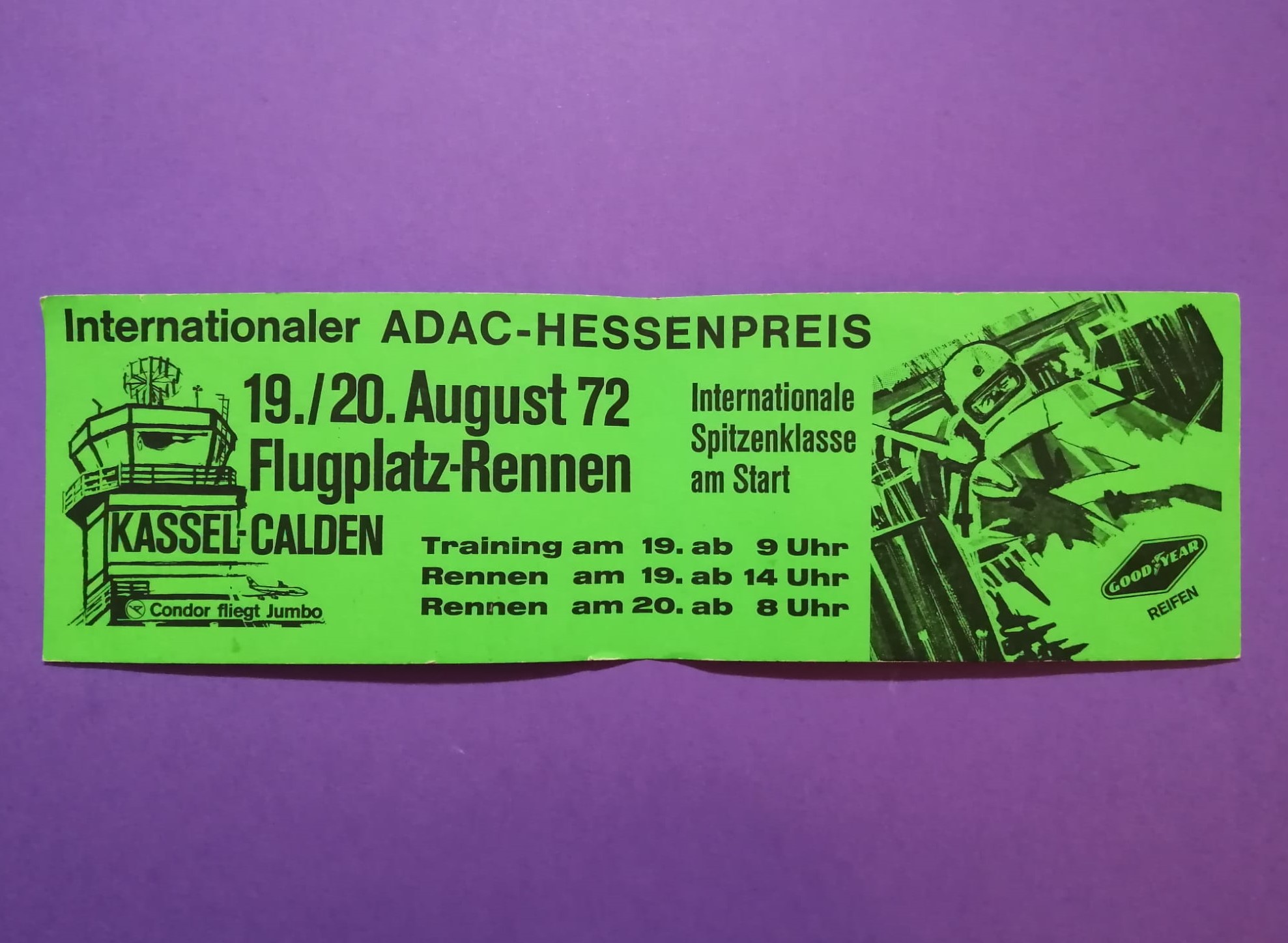 RARITÄT! sehr alter Original Aufkleber Sticker, Int. ADAC Hessenpreis, Flugplatzrennen 1972, 7x24cm 