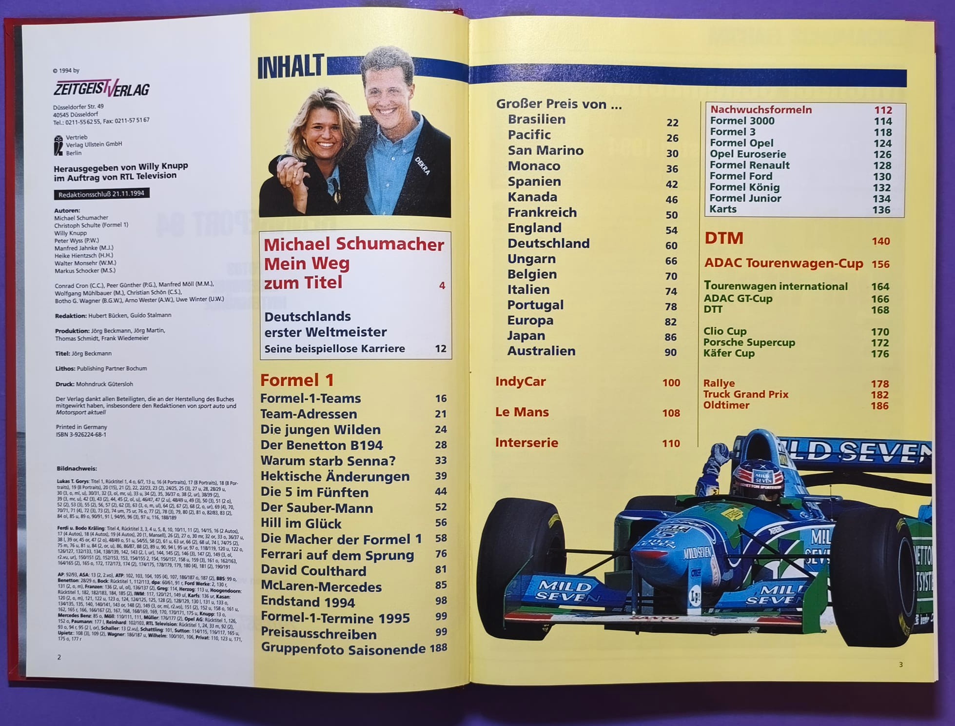 altes Jahrbuch, Rennreport 1994, Formel 1, Senna, Schumacher, Ratzenberger, DTM, Alfa 155, Opel Calibra, STW, BMW, 24h LeMans,..