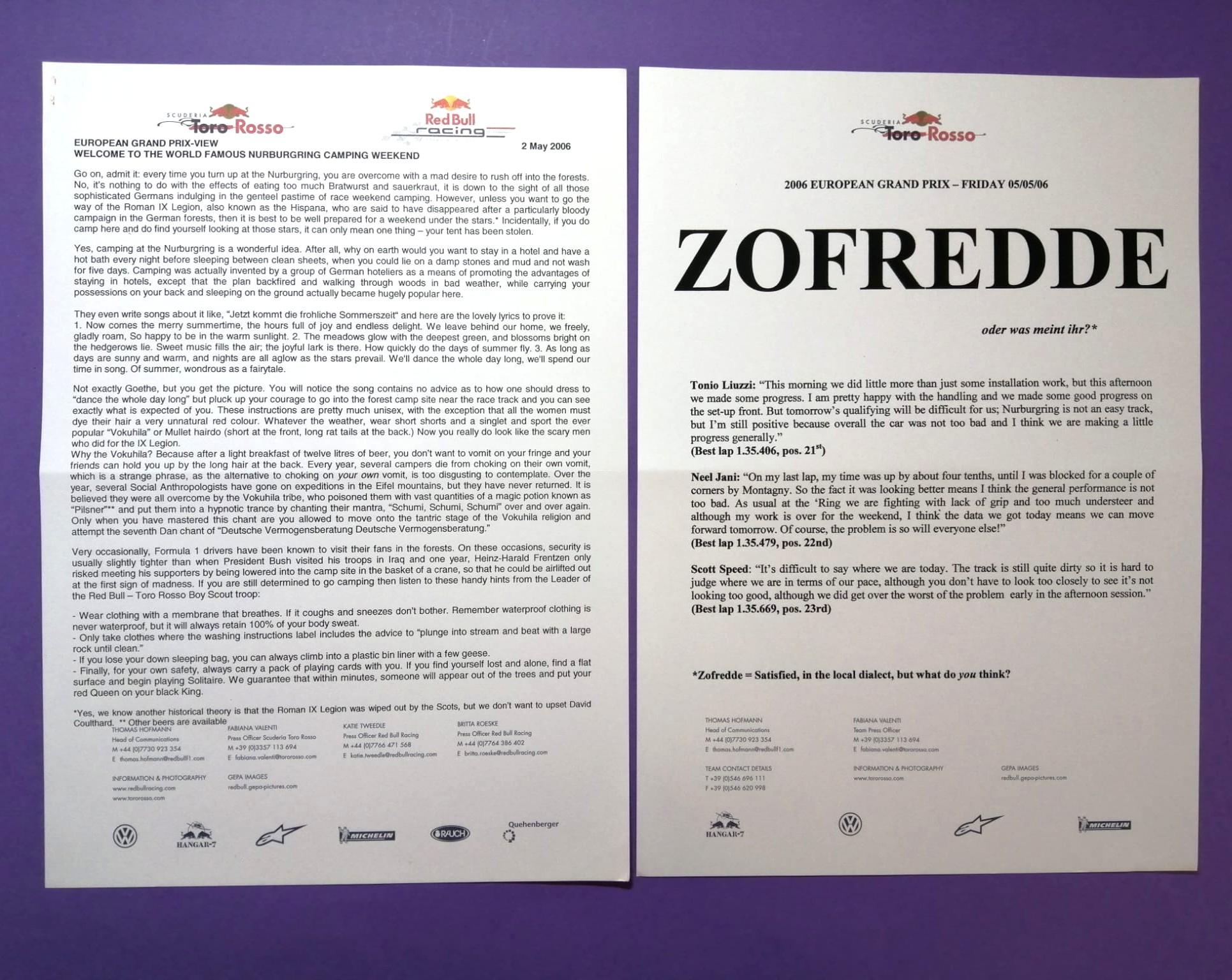 7 Stück alte Presseblätter, Aussendungen, Red Bull Racing, Toro Rosso, Formel 1 Grand Prix 2006, Englisch