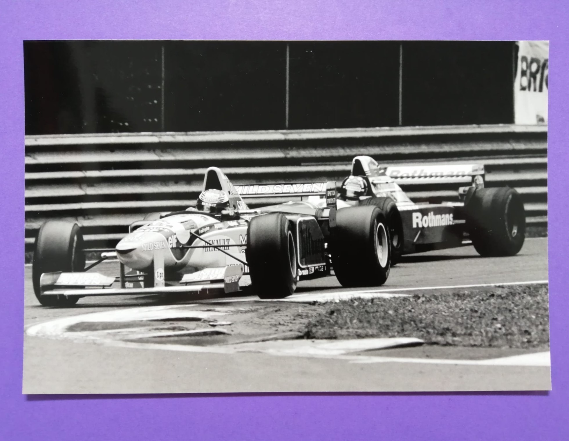 altes Pressefoto, Michael Schumacher, Benetton Renault, Damon Hill Williams Renault, Formel 1 Grand Prix Belgien Spa-Francorchamps 1995, 15x22cm
