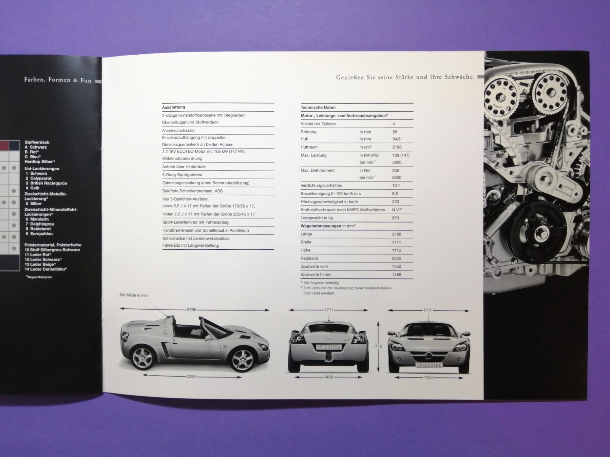 altes Original Autoprospekt, Opel Speedster Sportcoupe, 2001