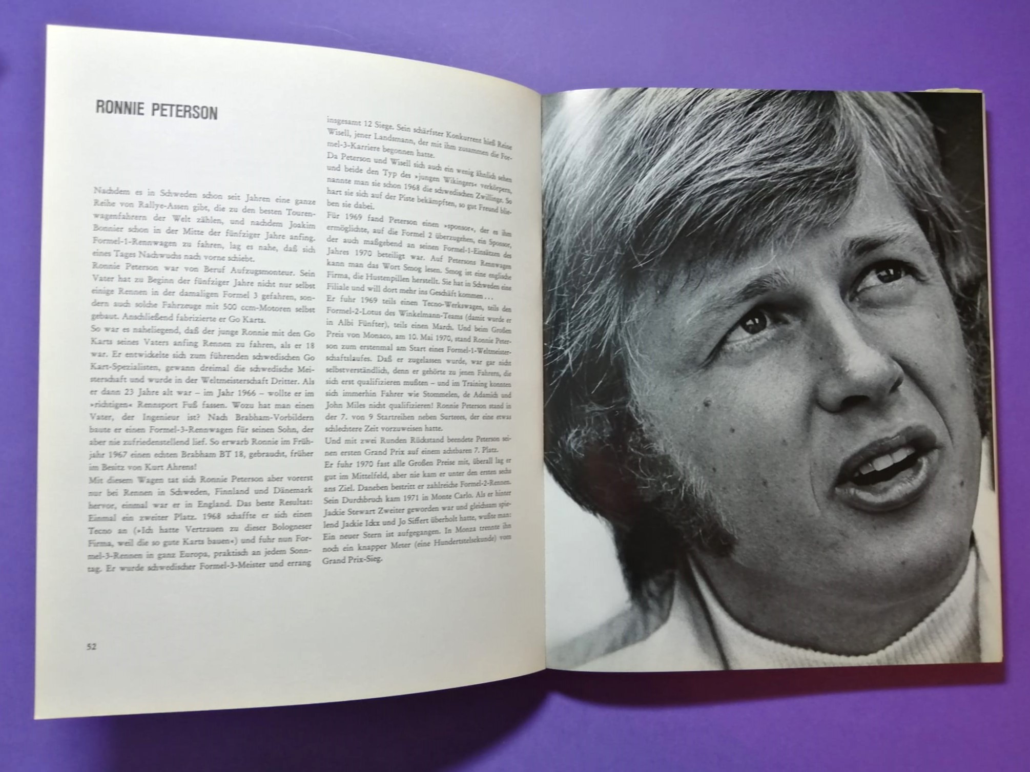 altes Buch, Rennfahrer, Formel 1 Grand Prix, Jochen Rindt, Bonnier, Chiron, Clark, Cevert, Chapman, Piper, Peterson, Siffert, Trips,..