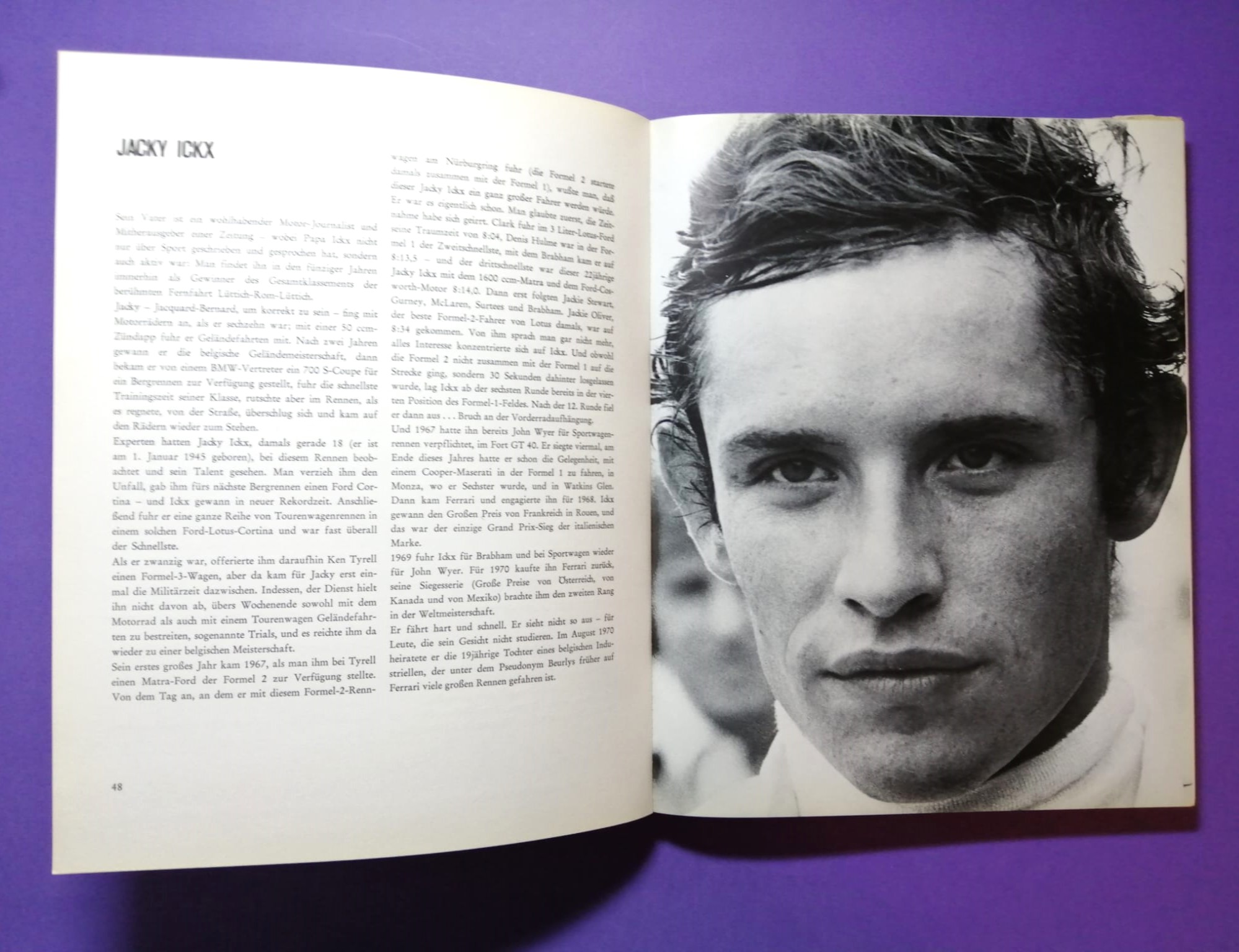 altes Buch, Rennfahrer, Formel 1 Grand Prix, Jochen Rindt, Bonnier, Chiron, Clark, Cevert, Chapman, Piper, Peterson, Siffert, Trips,..