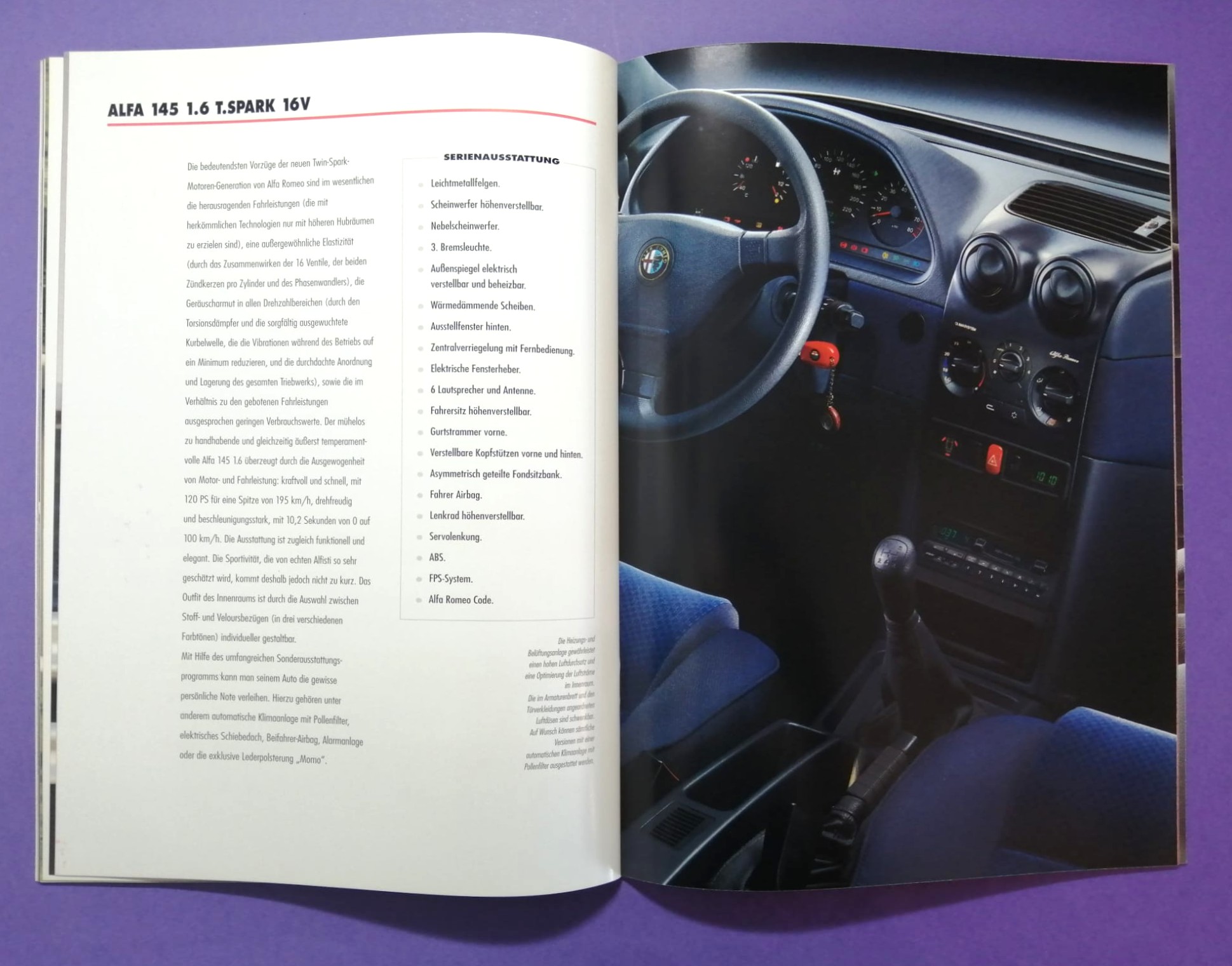 altes Original Autoprospekt, Alfa-Romeo 145, TI, Quadrifoglio,... aus dem Jahr 1997, 2 teilig