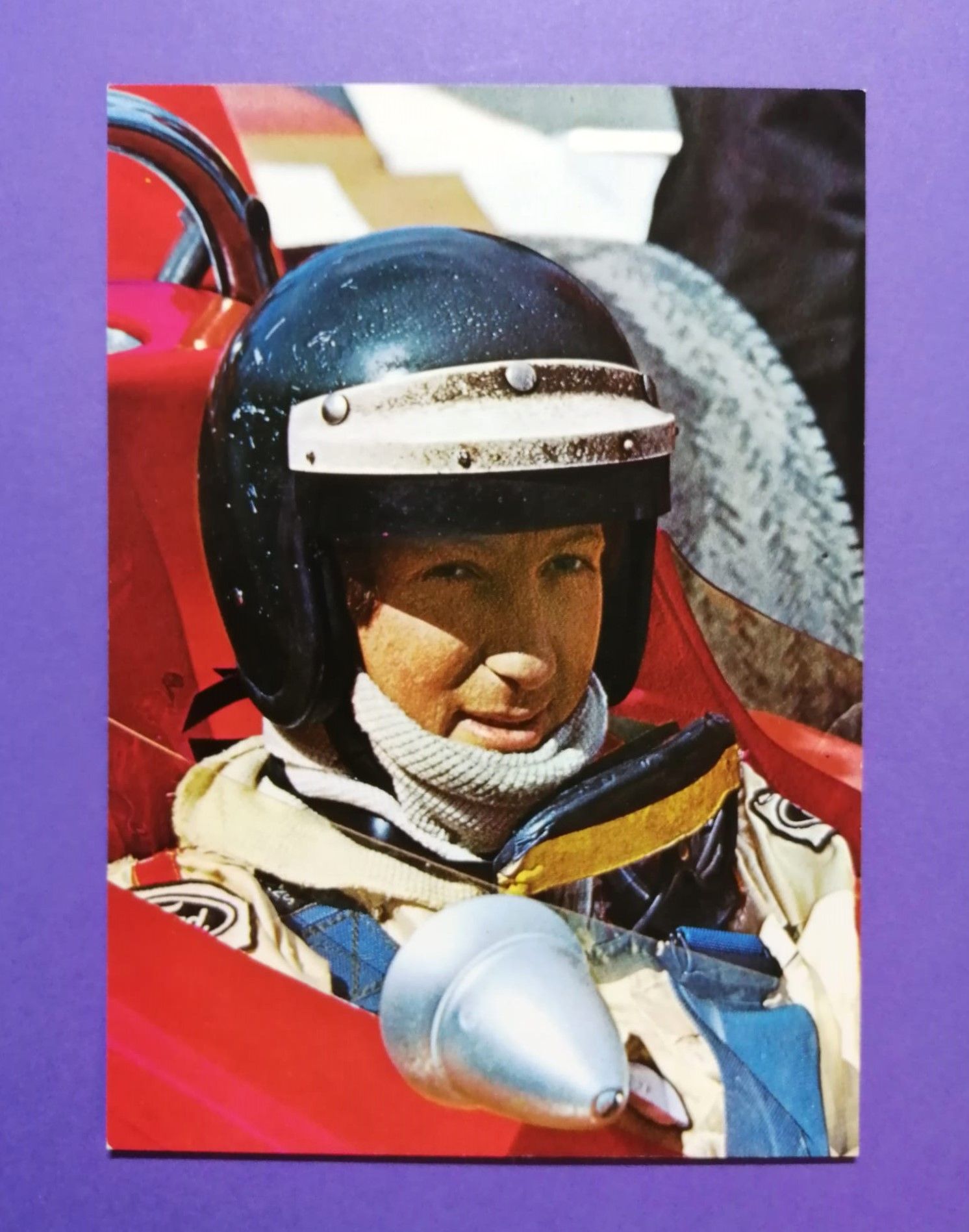 alte Postkarte in Bilderrahmen, Jochen Rindt, Lotus, Formel 1 Grand Prix Weltmeister 1970, 14x20x1,5cm