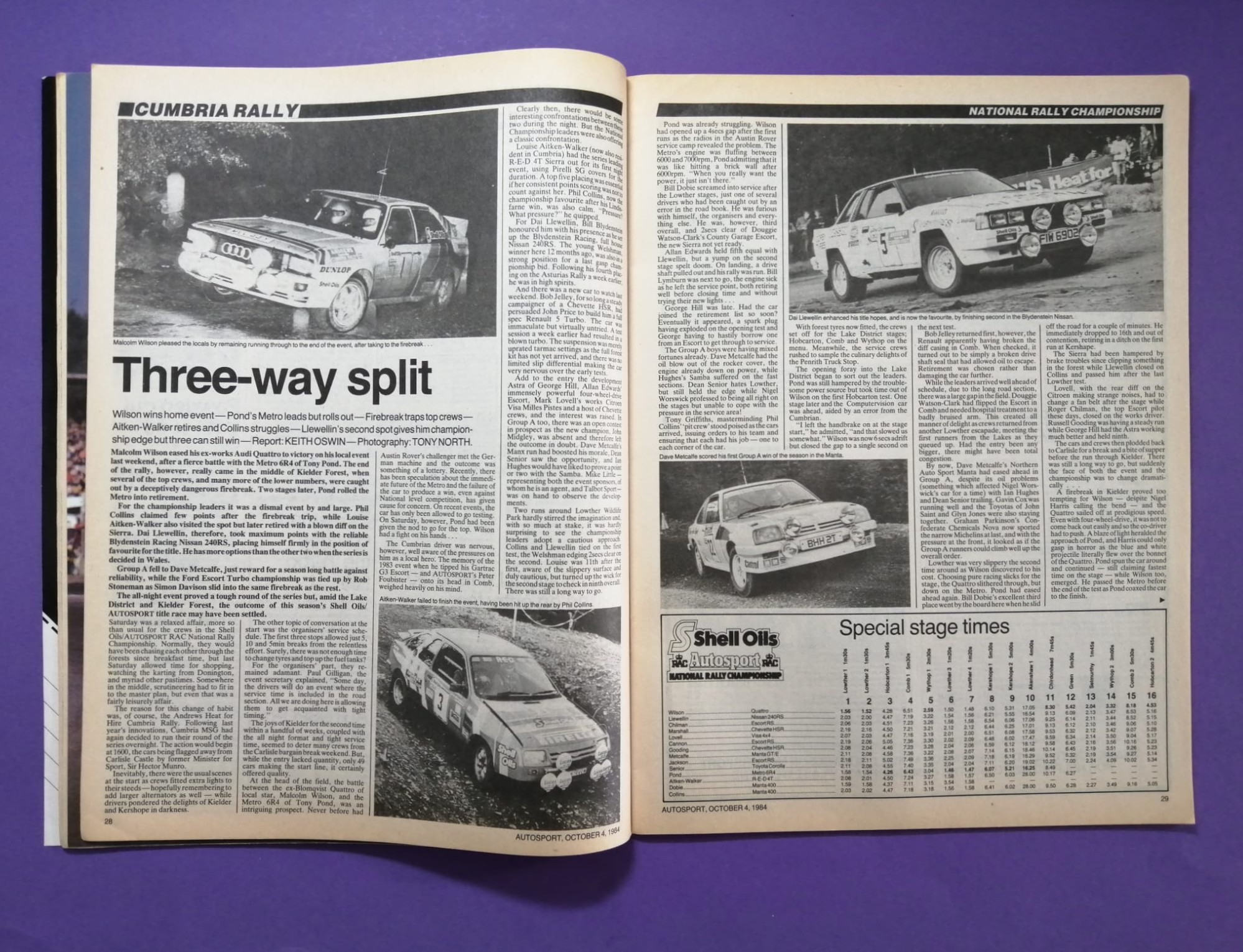 alte Zeitschrift Magazin Heft Autosport, 4. Oktober 1984, Stefan Bellof, Porsche 956, Sportwagen WM Fuji, Audi Quattro Rallye Cumbria,.. Englisch!