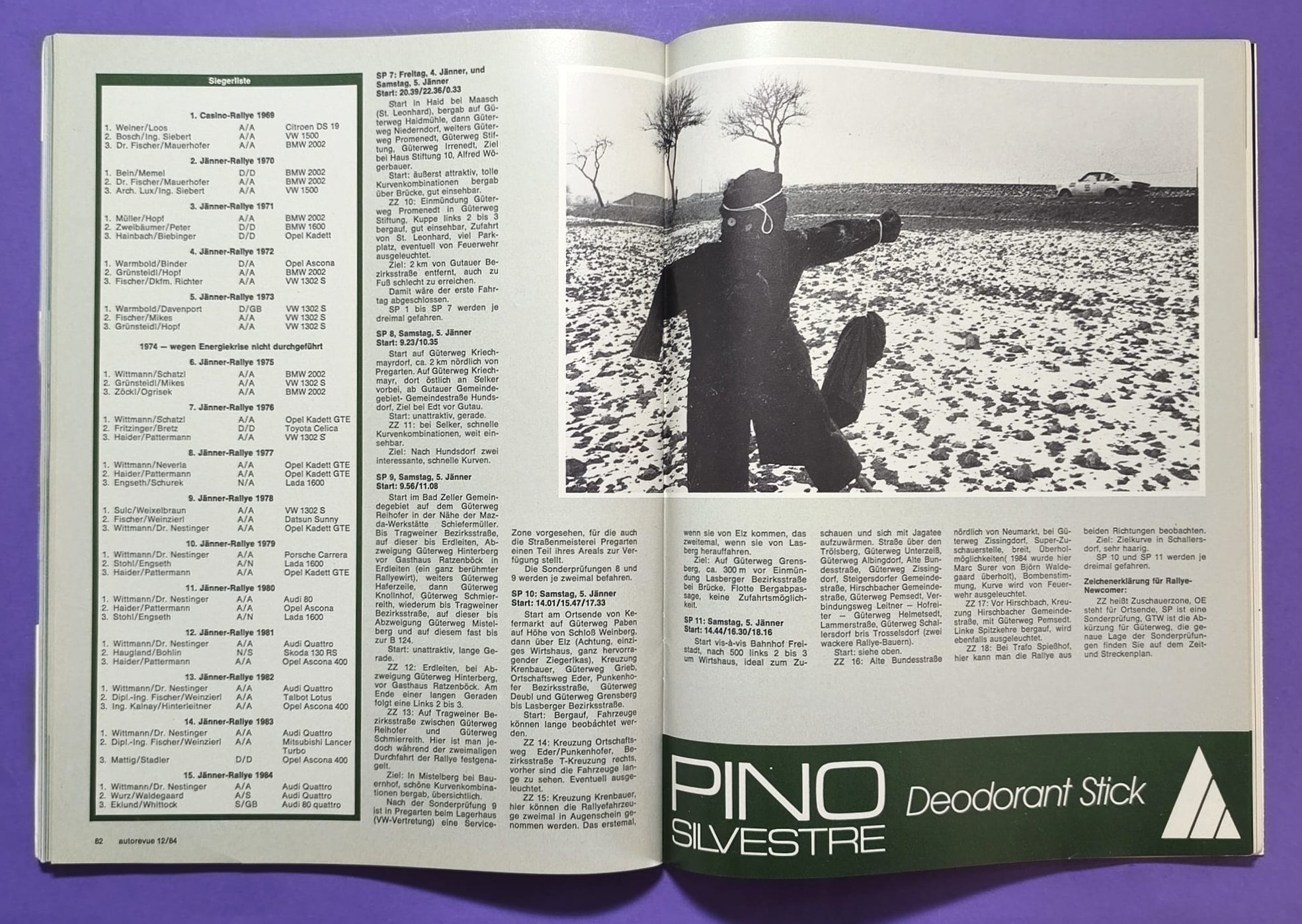 alte Auto Revue Zeitschrift Magazin, Heft, 12/1984, 16 Seiten Sonderteil Jänner Rallye Freistadt, Audi Quattro, Franz Wittmann, Testberichte Saab 900 Turbo 16, VW Scirocco GTX