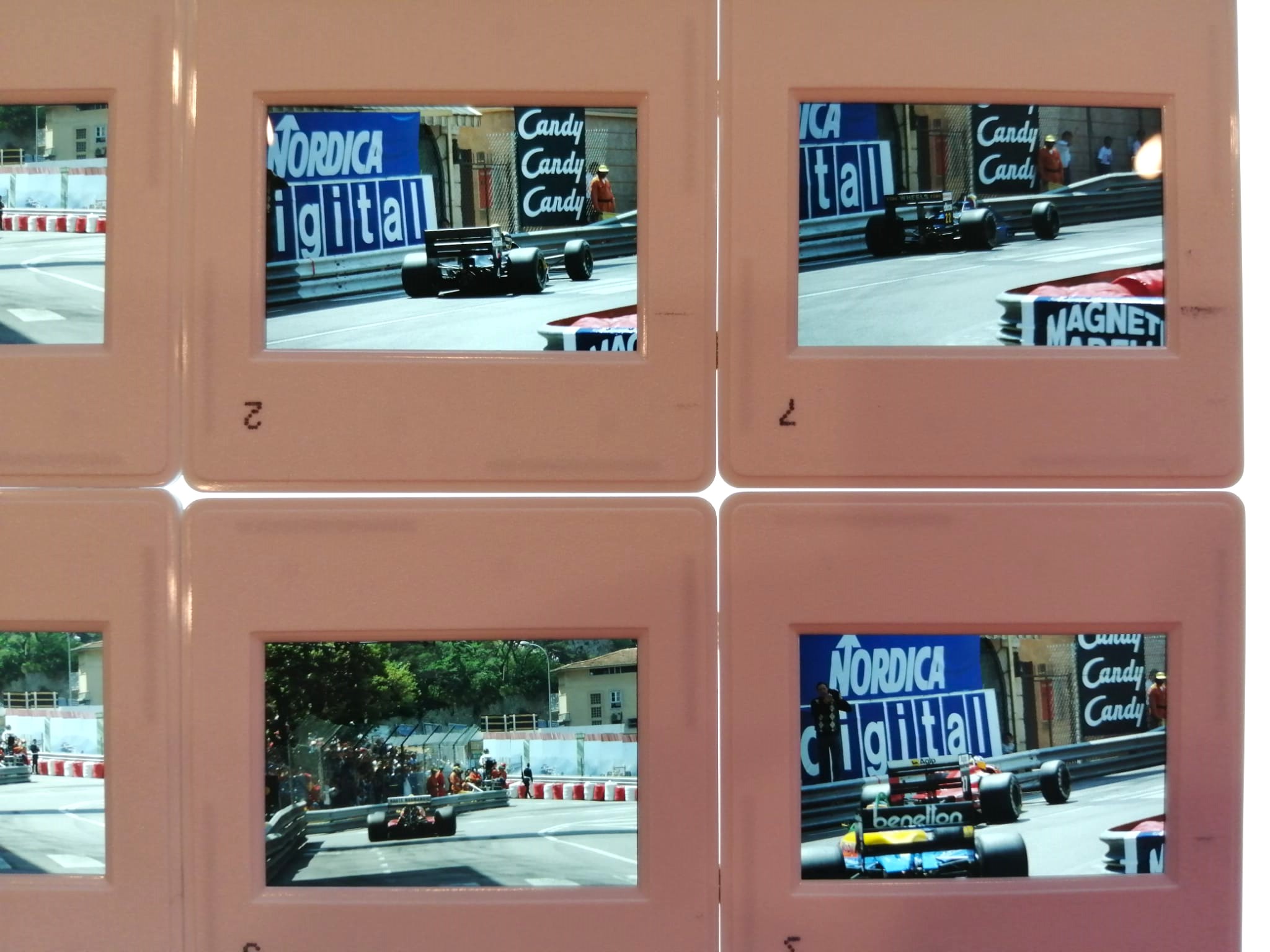 7 Stück alte Presse Foto DIAs, Formel 1 Grand Prix Monaco 1988, 5x5cm 