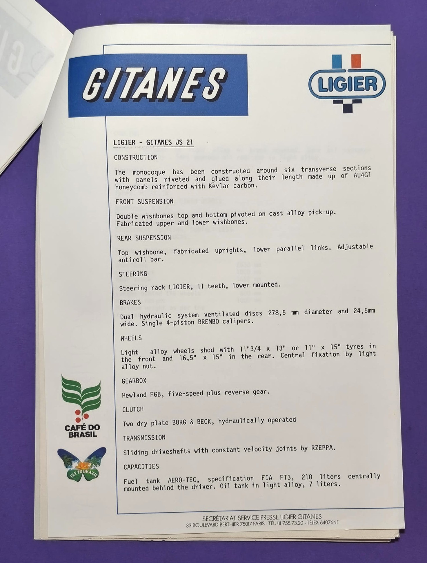 14 Seiten alte Presseblätter, Gitanes Ligier, 1981, 1983, 1992, Jaques Laffite,.. Formel 1 Grand Prix
