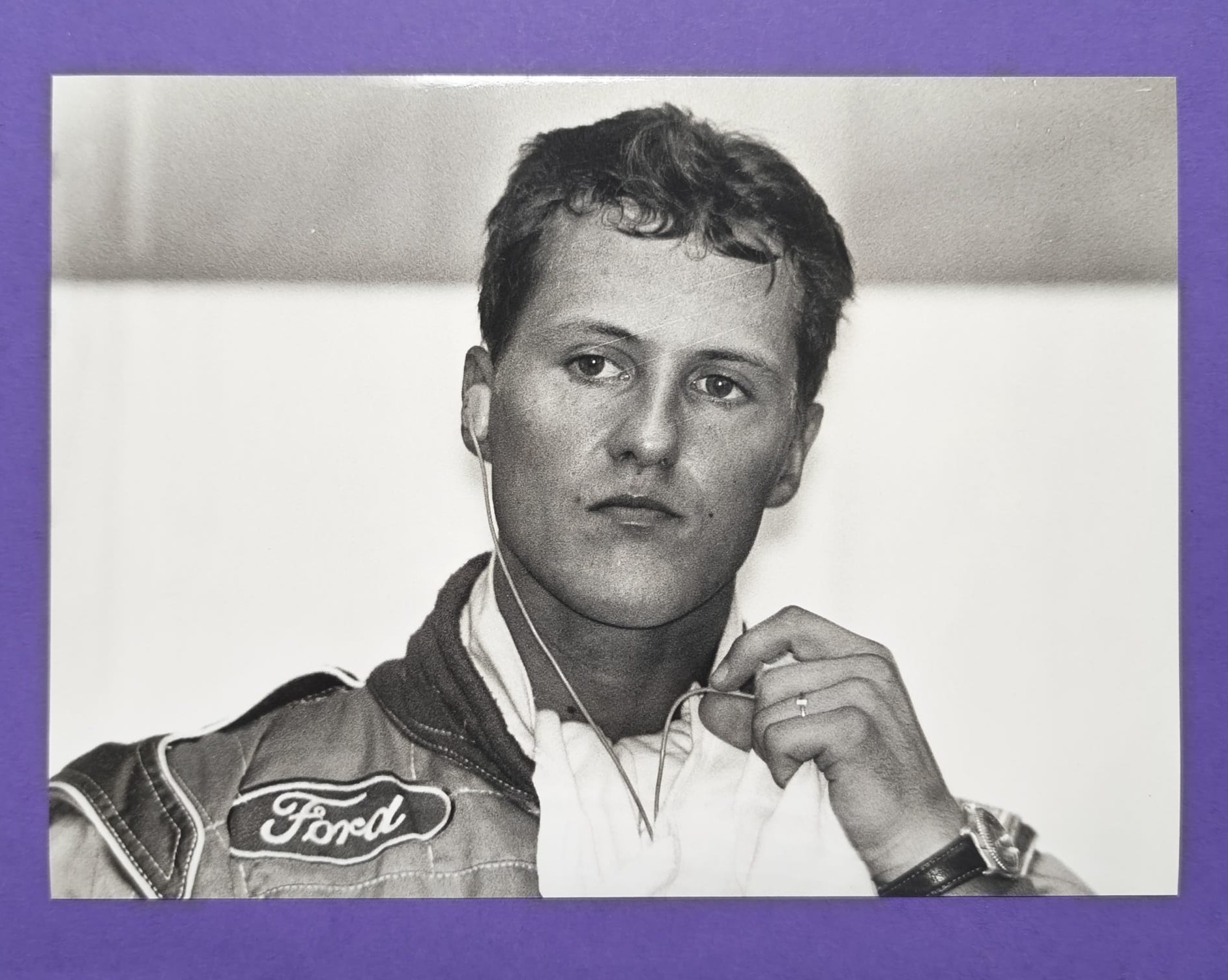 altes Pressefoto, Michael Schumacher, Benetton Ford, Formel 1 Grand Prix Belgien Spa-Francorchamps 1994, 16x22cm