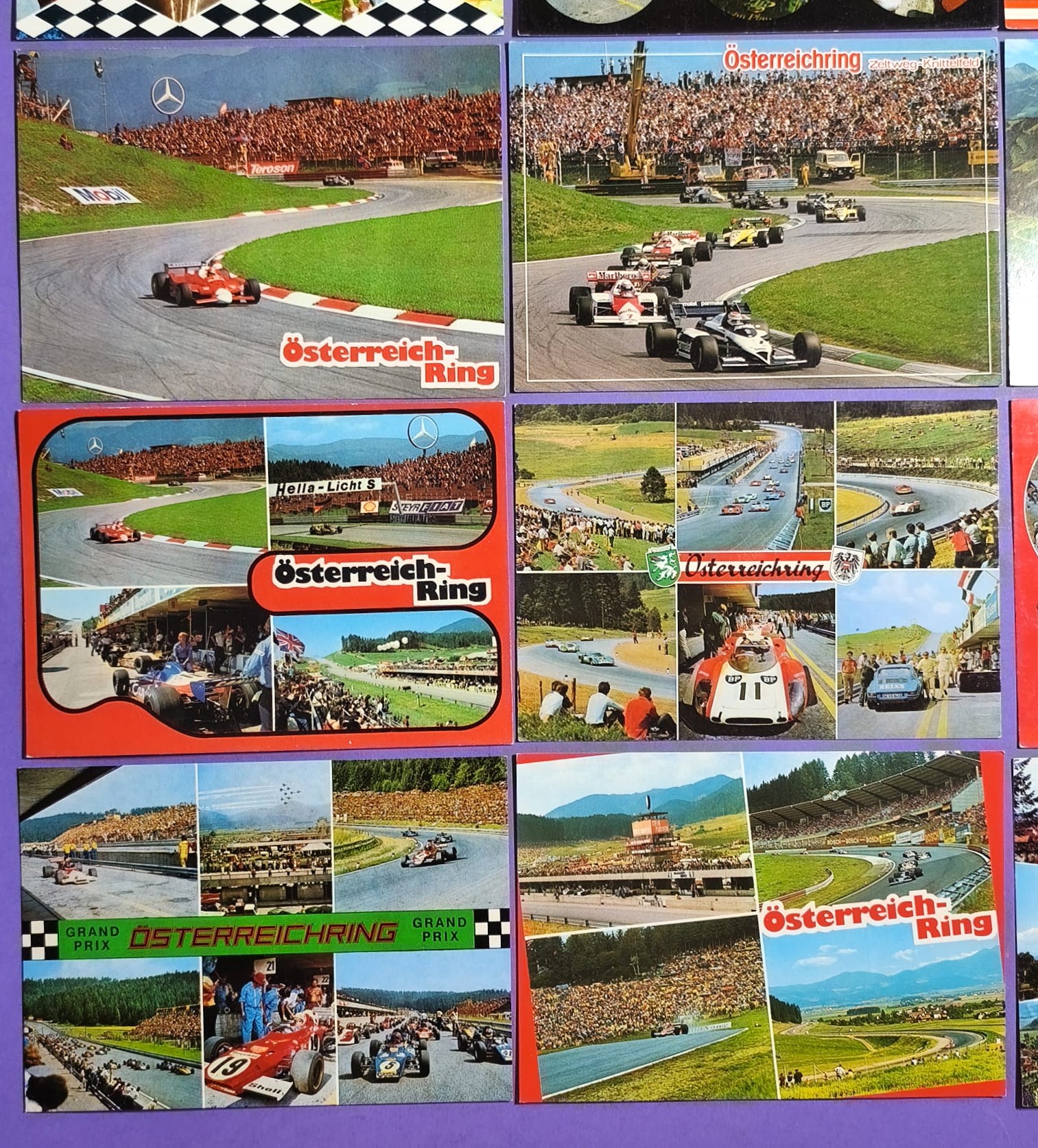 12 Stück alte Postkarten Österreichring Zeltweg, Formel 1 Grand Prix, 1000km Rennen,.. 70er bis 90er Jahre, 10x15cm