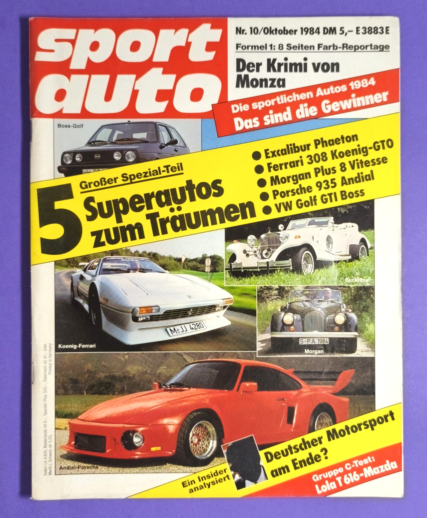 alte Zeitschrift Magazin Heft Sport Auto, 10/1984, Präsentation Zakspeed, Niki Lauda, Elio de Angelis, Lotus,..