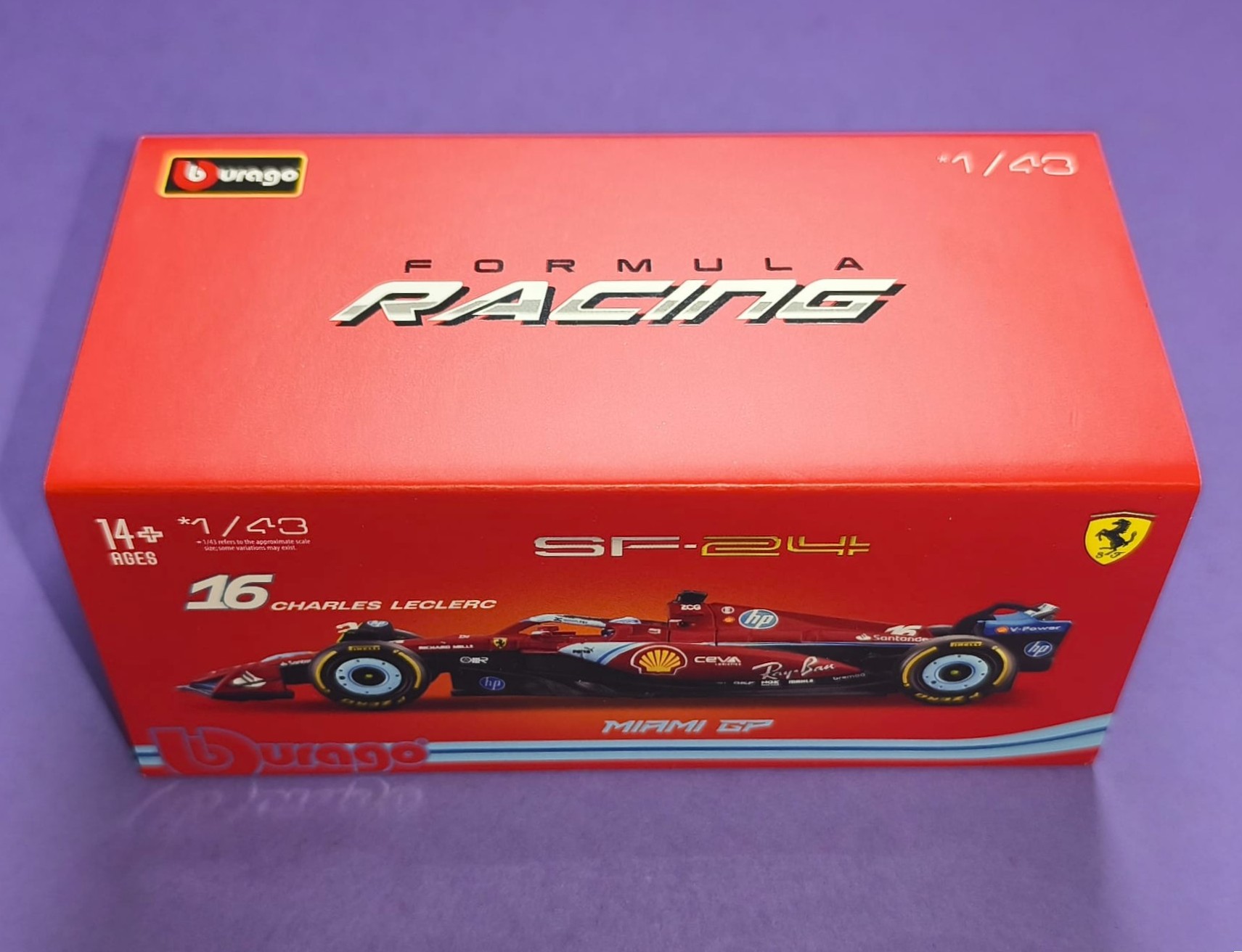 Modellauto 1:43 NEU, Charles Leclerc, Ferrari, Formel 1 Grand Prix Miami USA 2024, in Plexiglasbox und Kartonhülle.