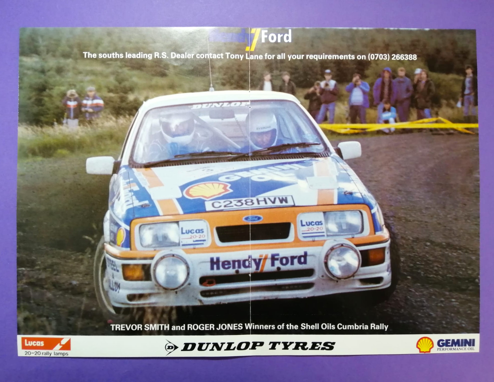 altes Poster, Ford Sierra Cosworth Rallye, Trevor Smith, Roger Jones, 80er Jahre, 30x42cm
