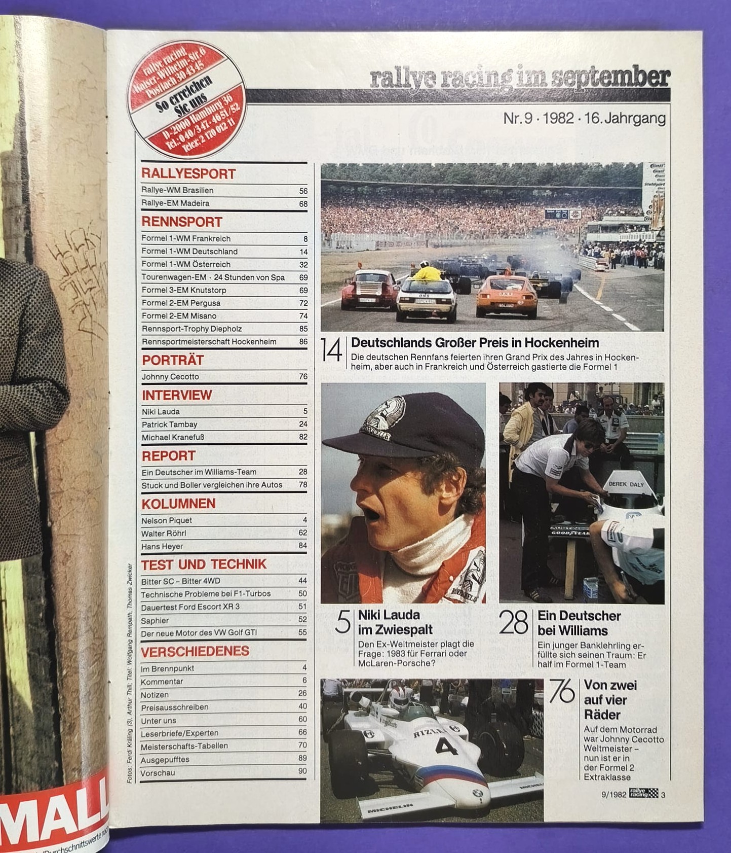 alte Zeitschrift Magazin Heft, Rallye Racing, 9. September 1982, Formel 1 Grand Prix Österreichring, Sieger Elio de Angelis, John Player Lotus