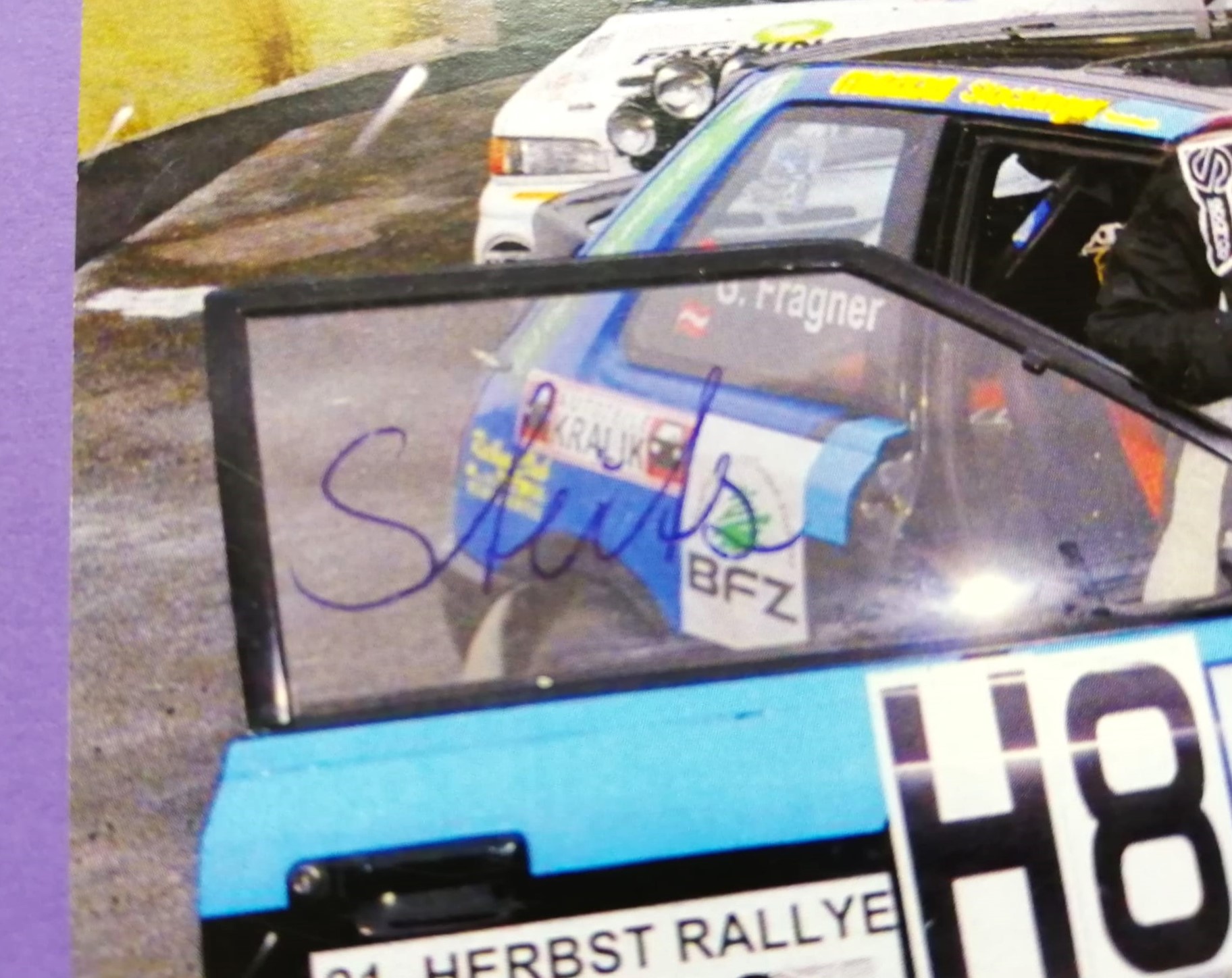 2 Original Autogramme, Gerhard Fragner, Stefanie Stütz, Mazda 323 BG Turbo 4WD, Rallye Österreich, Karte 11x15cm
