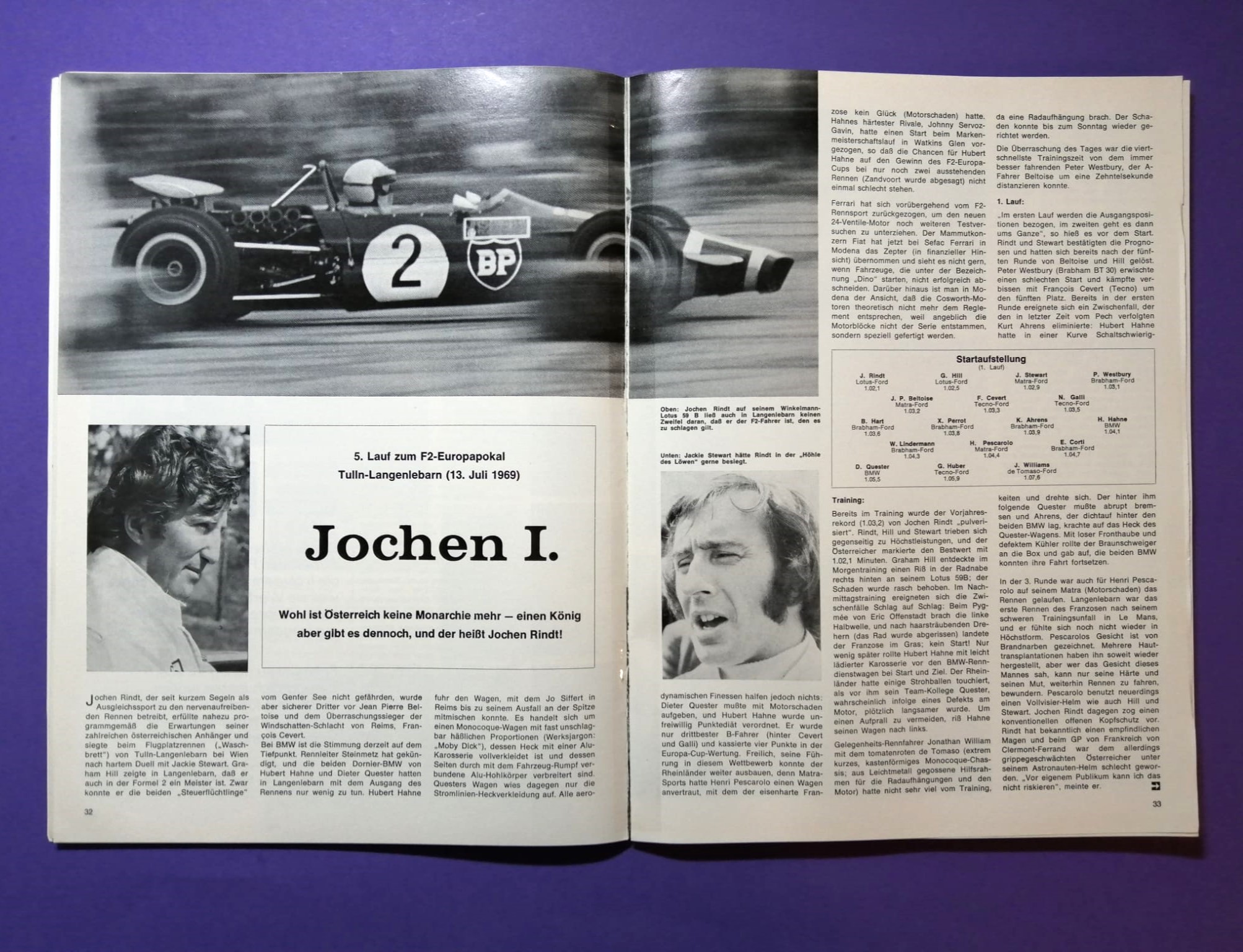 alte Zeitschrift Magazin Heft, Rallye Racing 08/1969, Jochen Rindt, F. Cevert, Formel 2 Tulln Langenlebarn,.. mit Mittelposter Schurti Formel V 