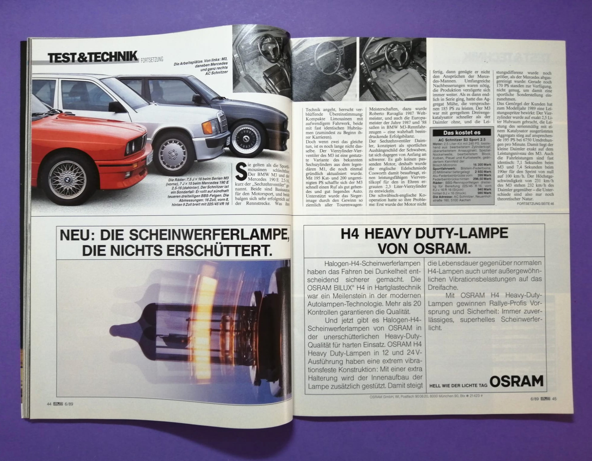 alte Zeitschrift, Magazin, Heft, Rallye Racing, Nr. 6, 15. März 1988, Vergleichstest BMW M3 E30, Schnitzer, Mercedes 190, Audi TransAm, Formel 1,..