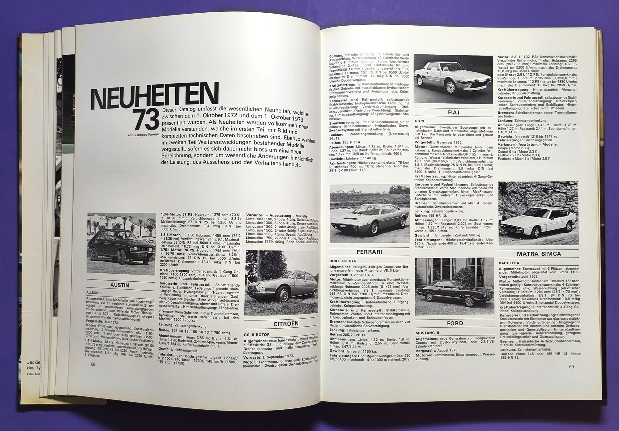 altes Buch, Auto Jahr 1973-1974, Nr. 21, Ford Capri, Fiat 124 Spider & X19, Renault Alpine 110, Matra, Porsche, .. Formel 1, 2, LeMans, Rallye, USA.. Cevert, Stewart, Peterson, Lauda.. Lotus,..